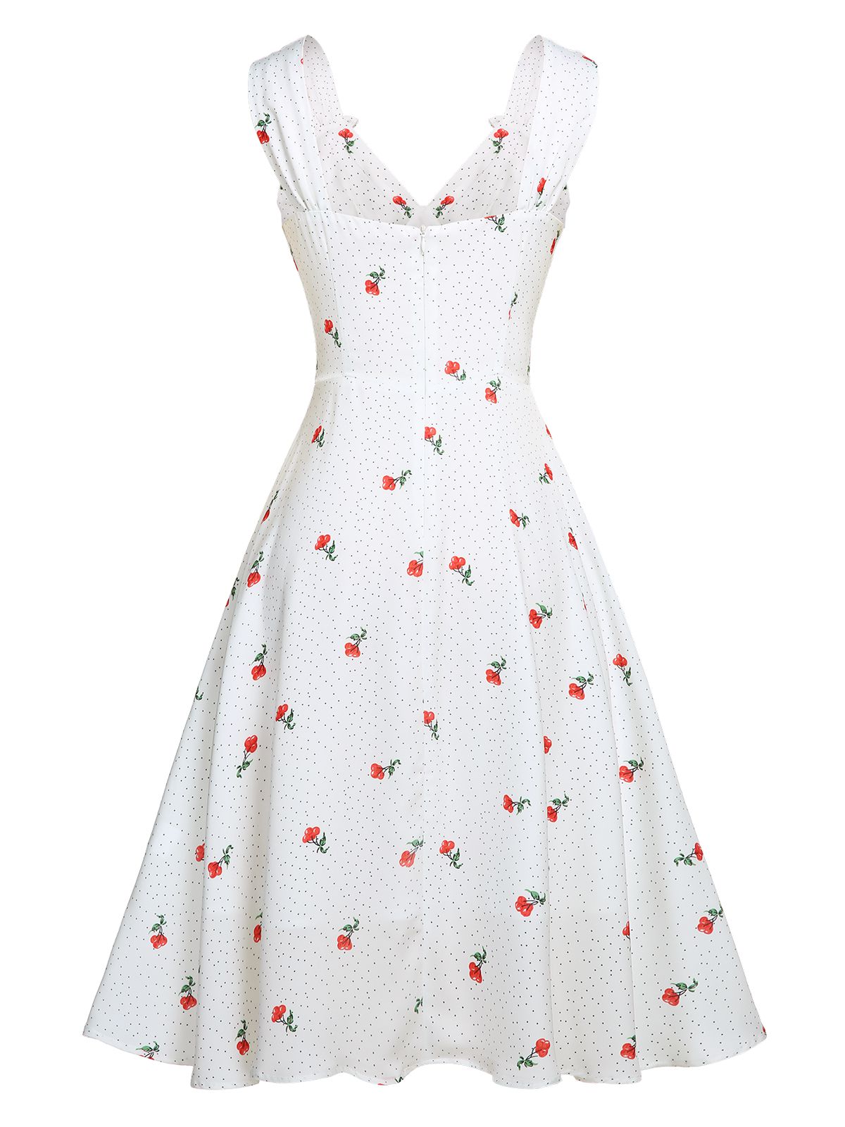 White Satin-faux Cherry Polka Dot Dress