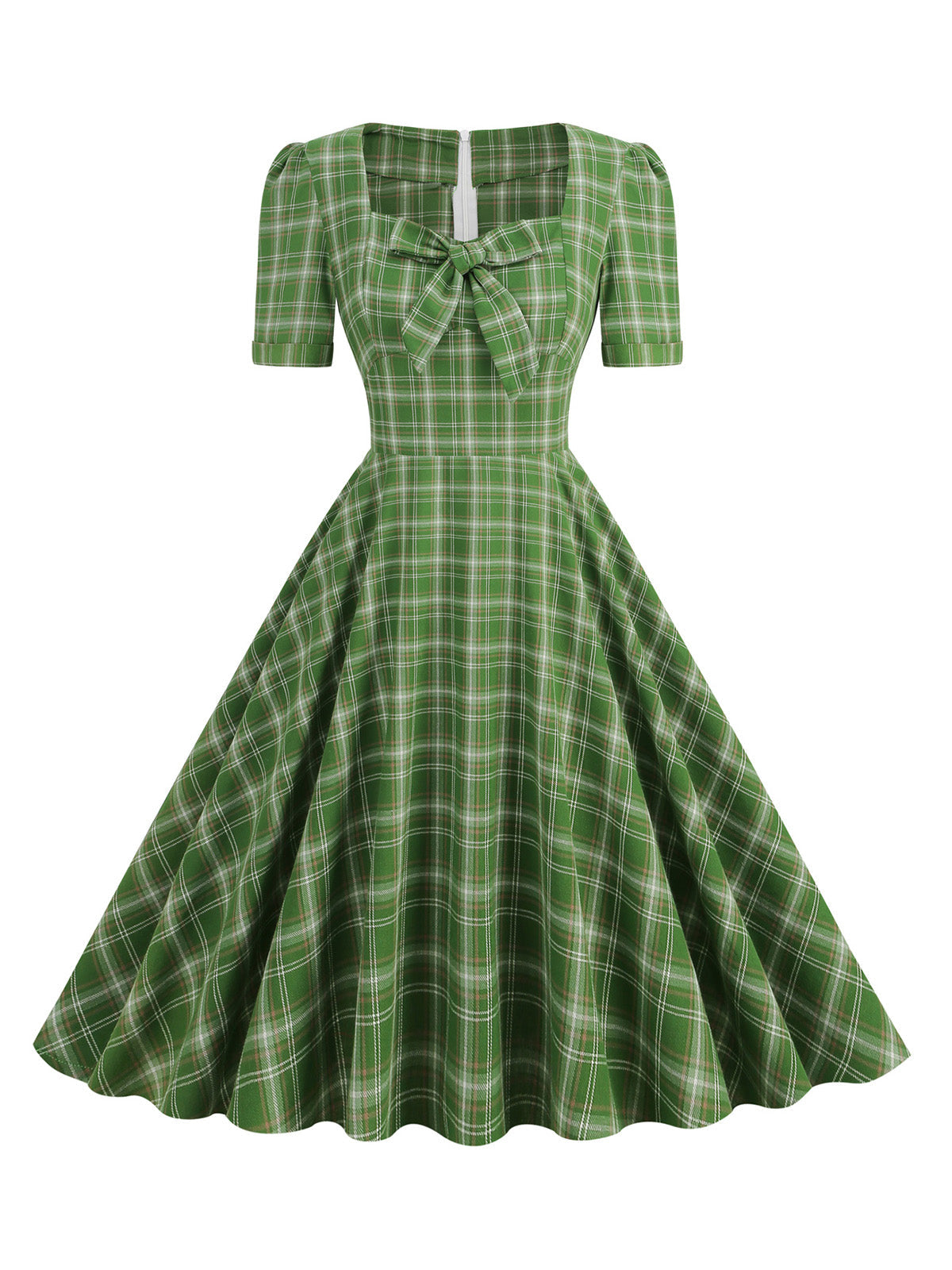 Gingham Plaid Square Neck Flared Dress