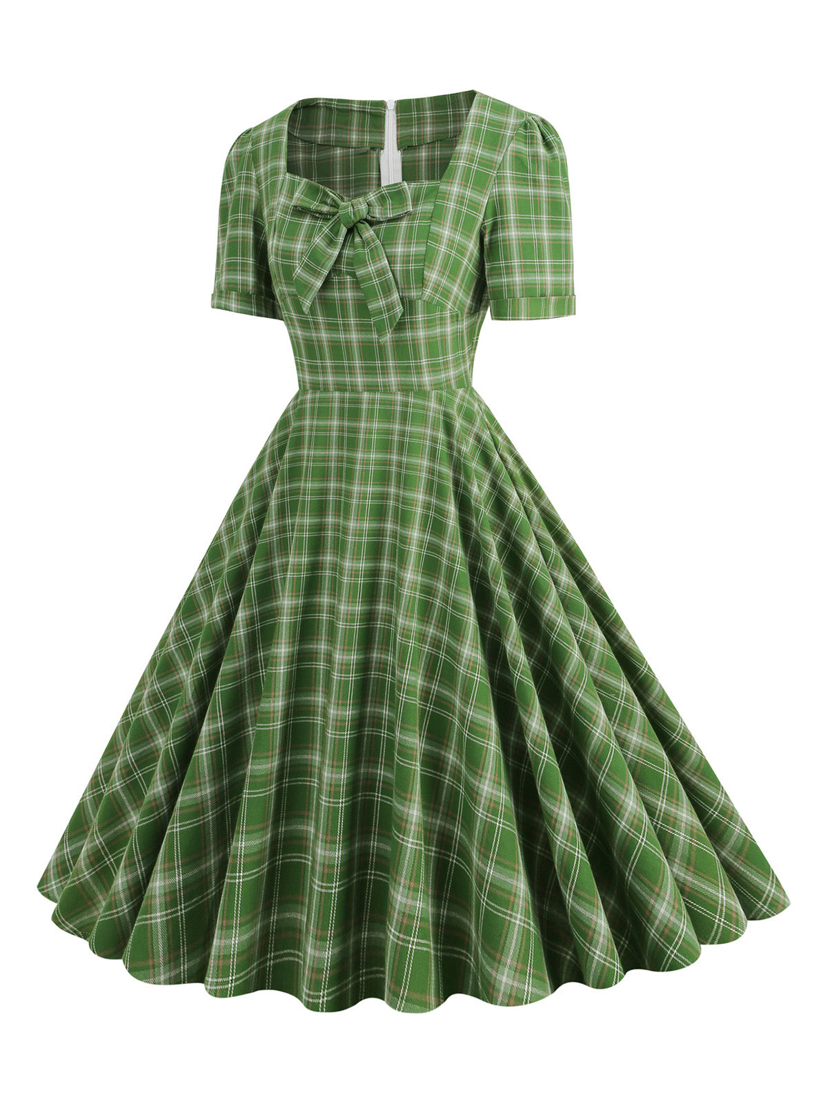 Gingham Plaid Square Neck Flared Dress