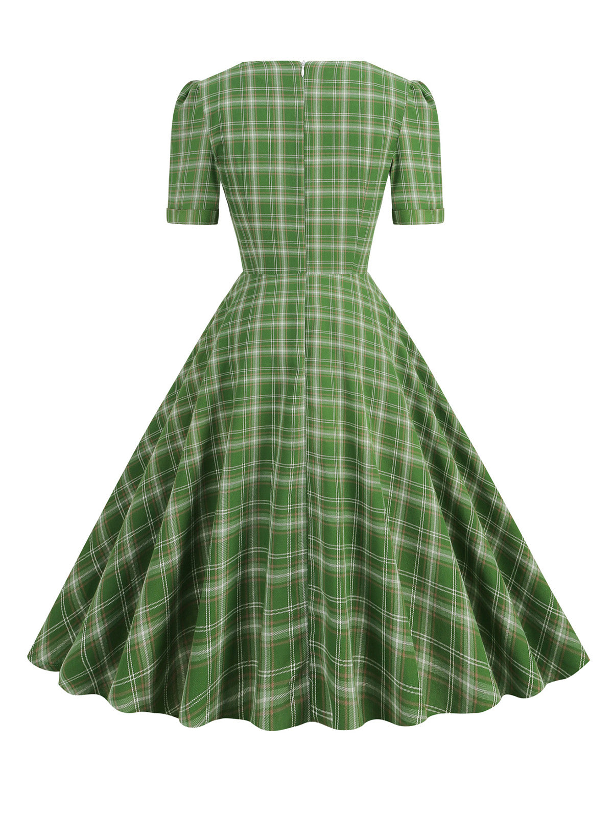 Gingham Plaid Square Neck Flared Dress