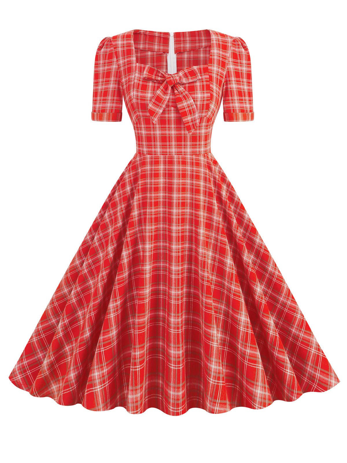 Gingham Plaid Square Neck Flared Dress