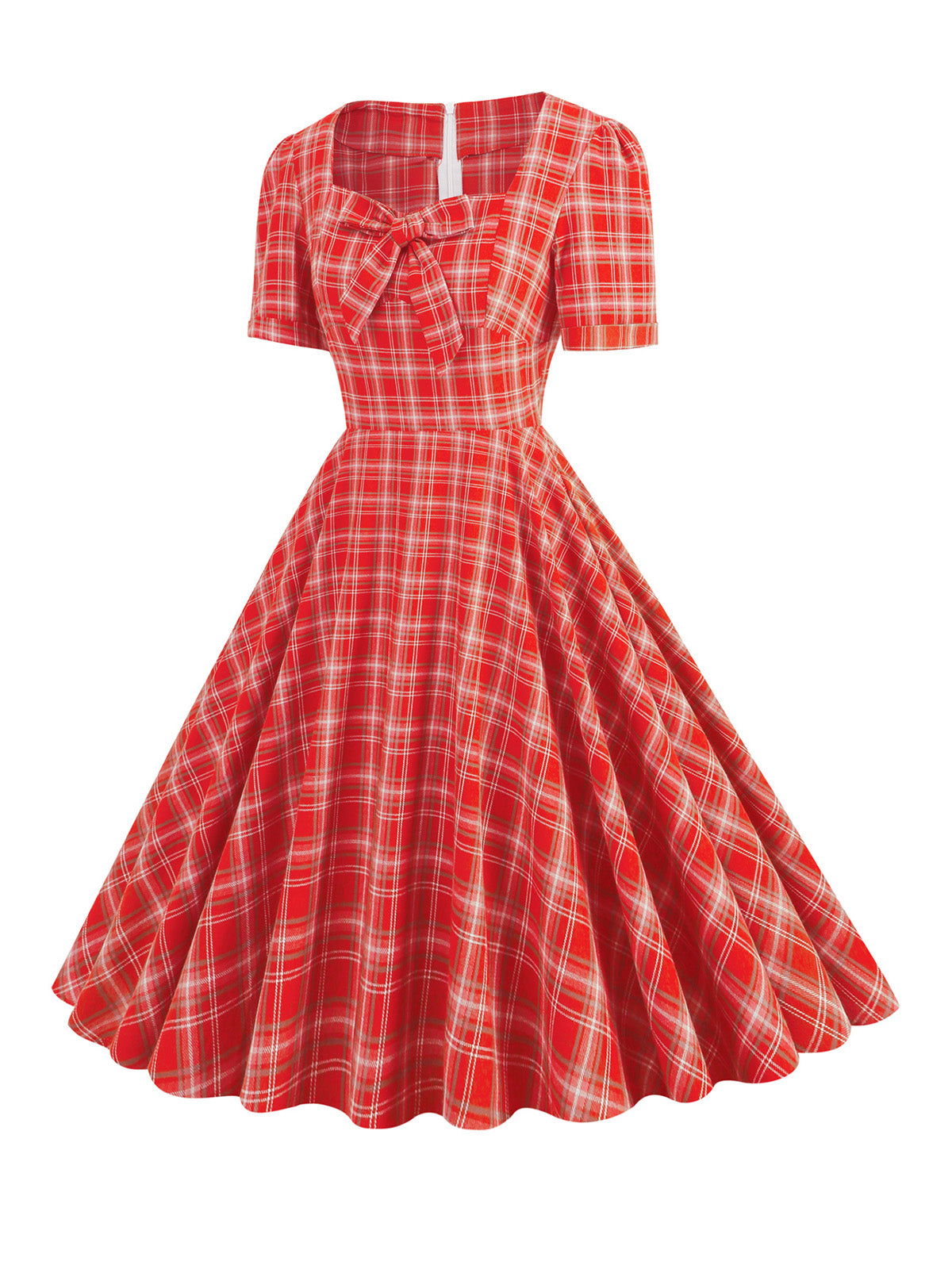 Gingham Plaid Square Neck Flared Dress