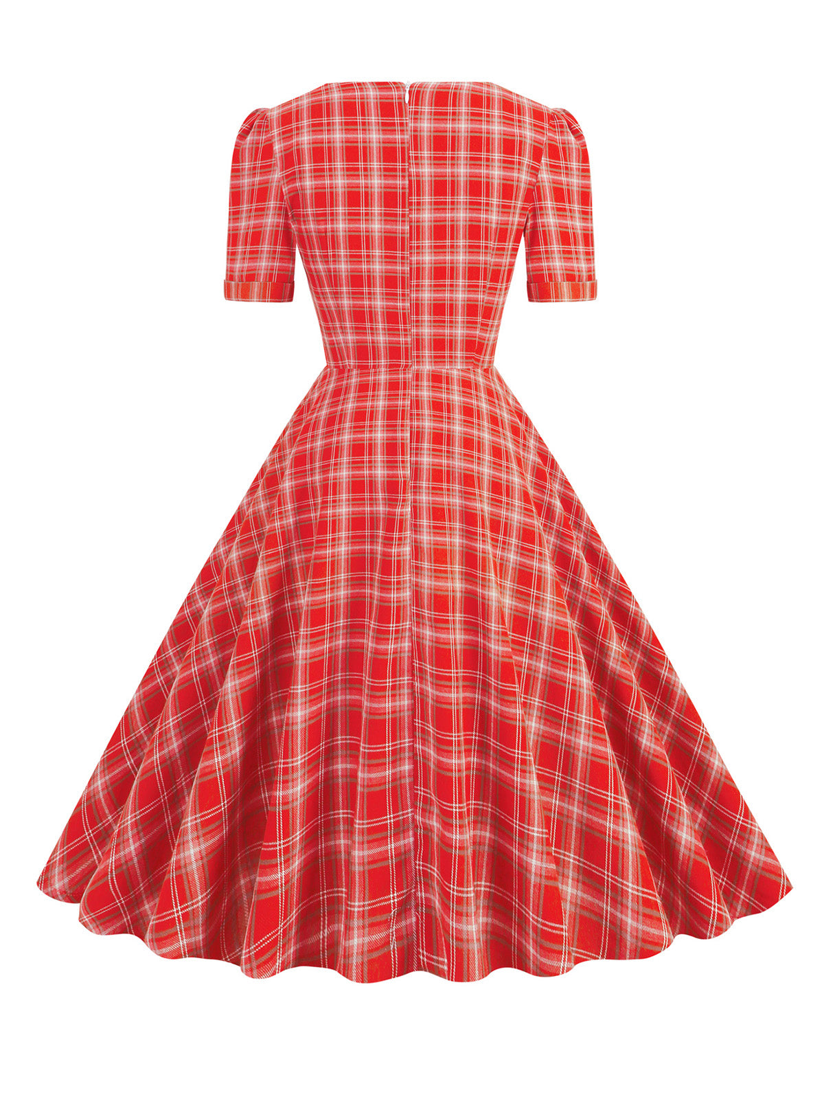 Gingham Plaid Square Neck Flared Dress