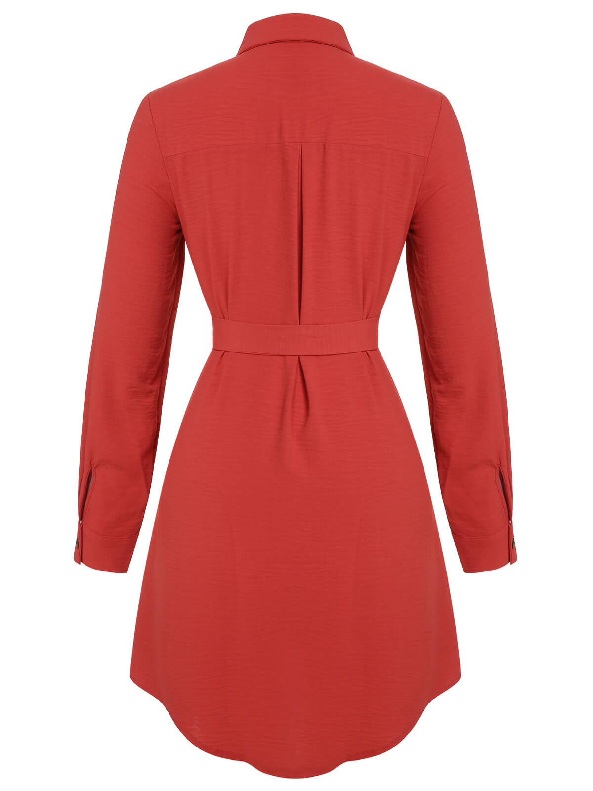 Red Lapel Long Sleeve Shirt Dress