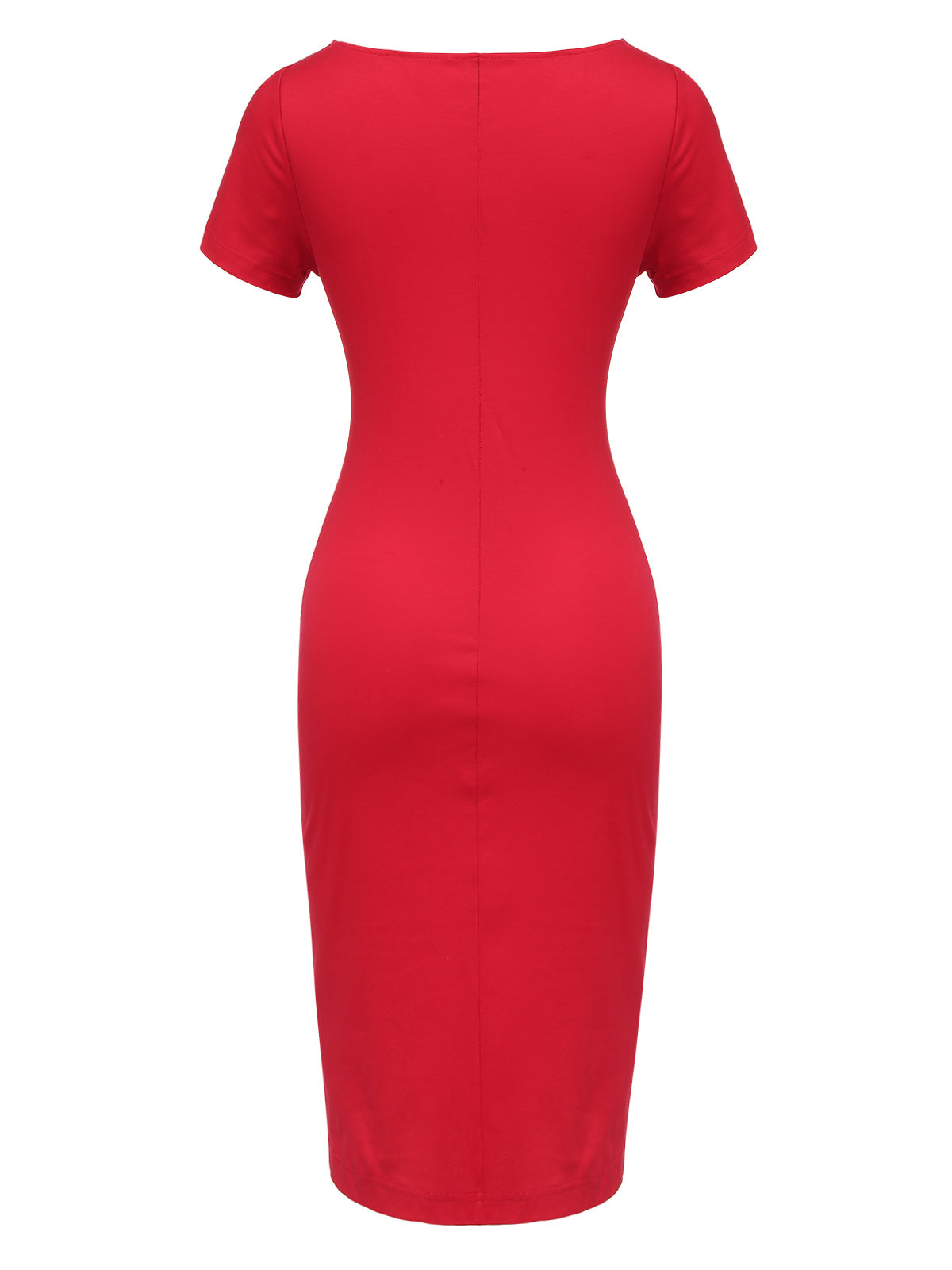 Red  Shirring Bow Solid Wrap Dress