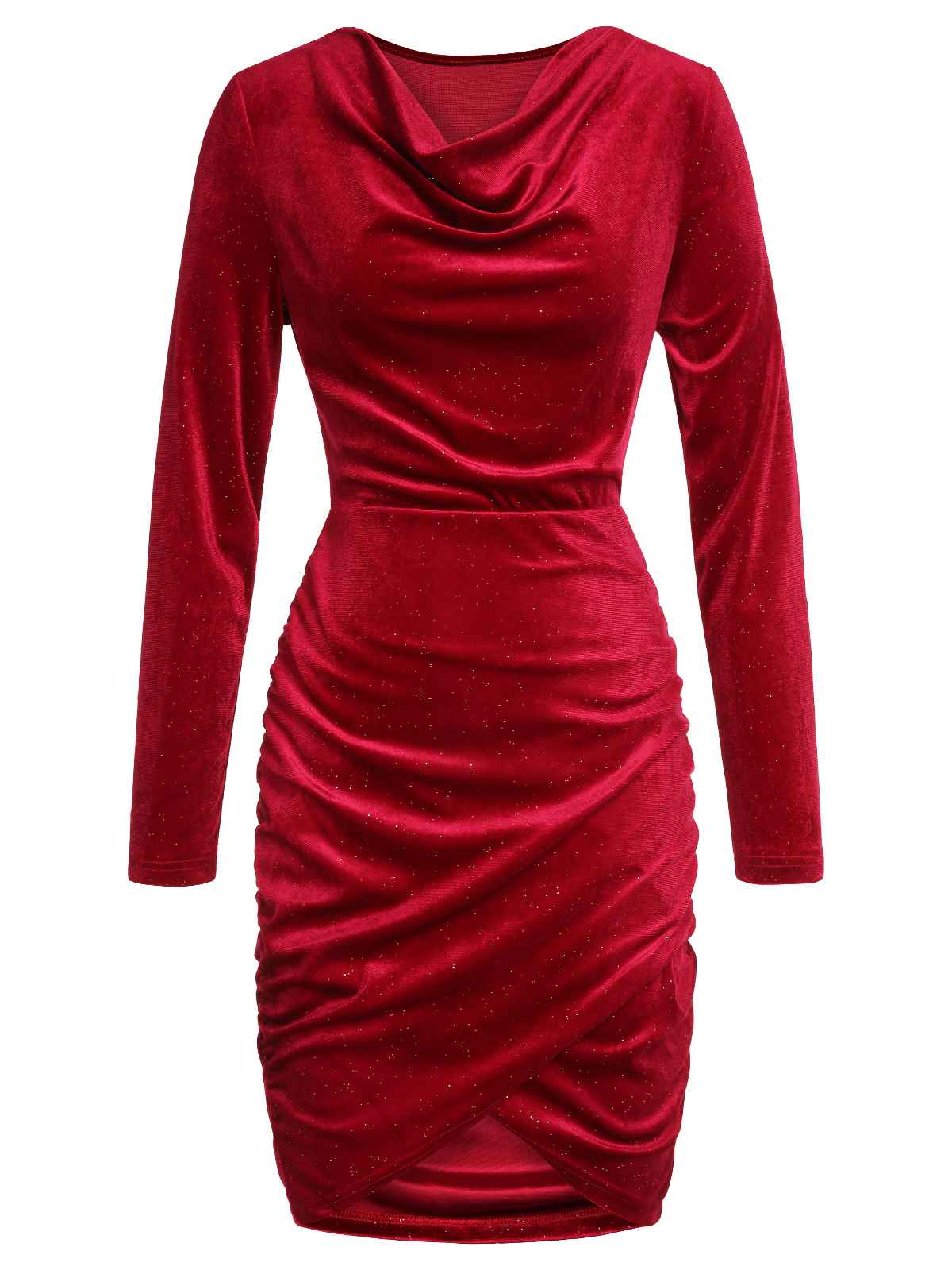 Red  Swing Collar Velvet Pencil Dress