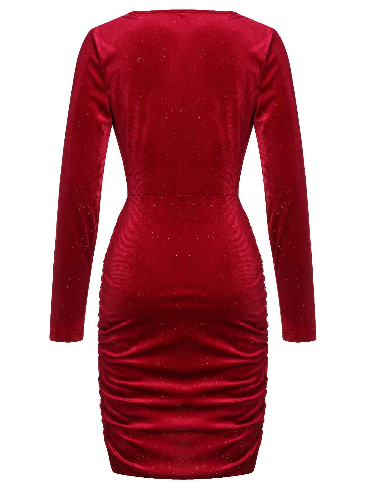 Red  Swing Collar Velvet Pencil Dress