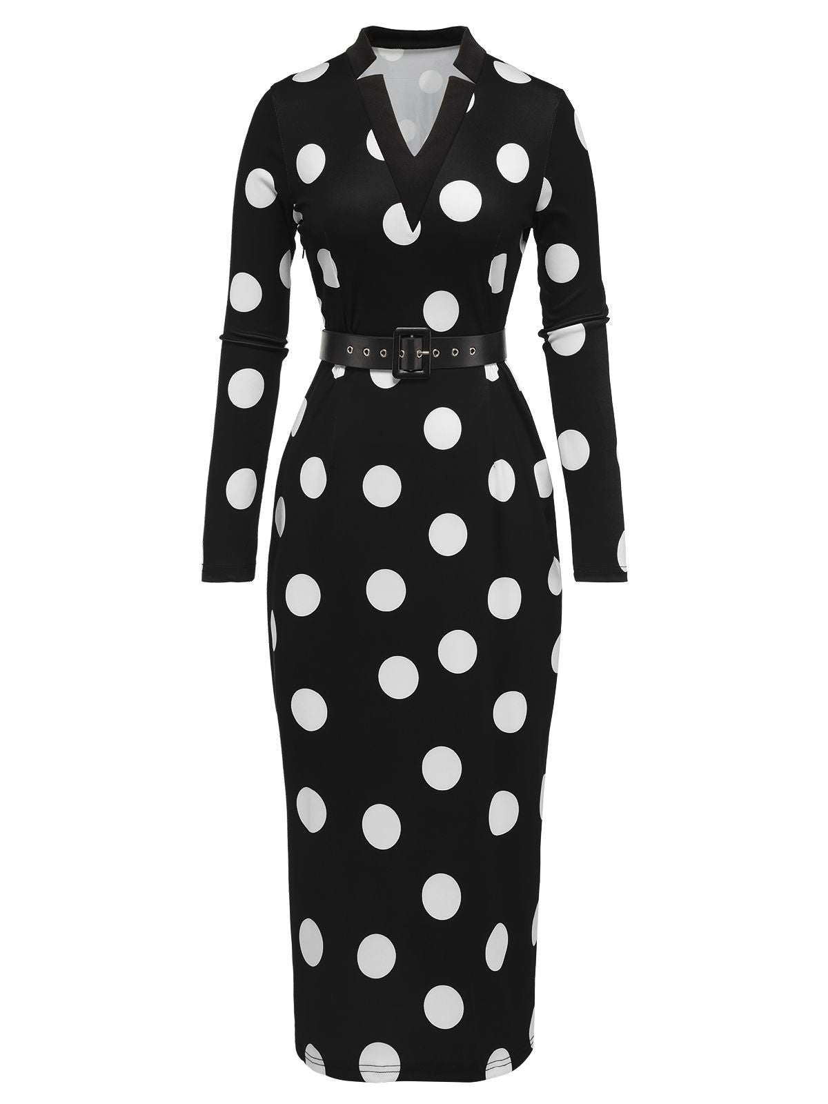 Black  Polka Dot V-Neck Dress