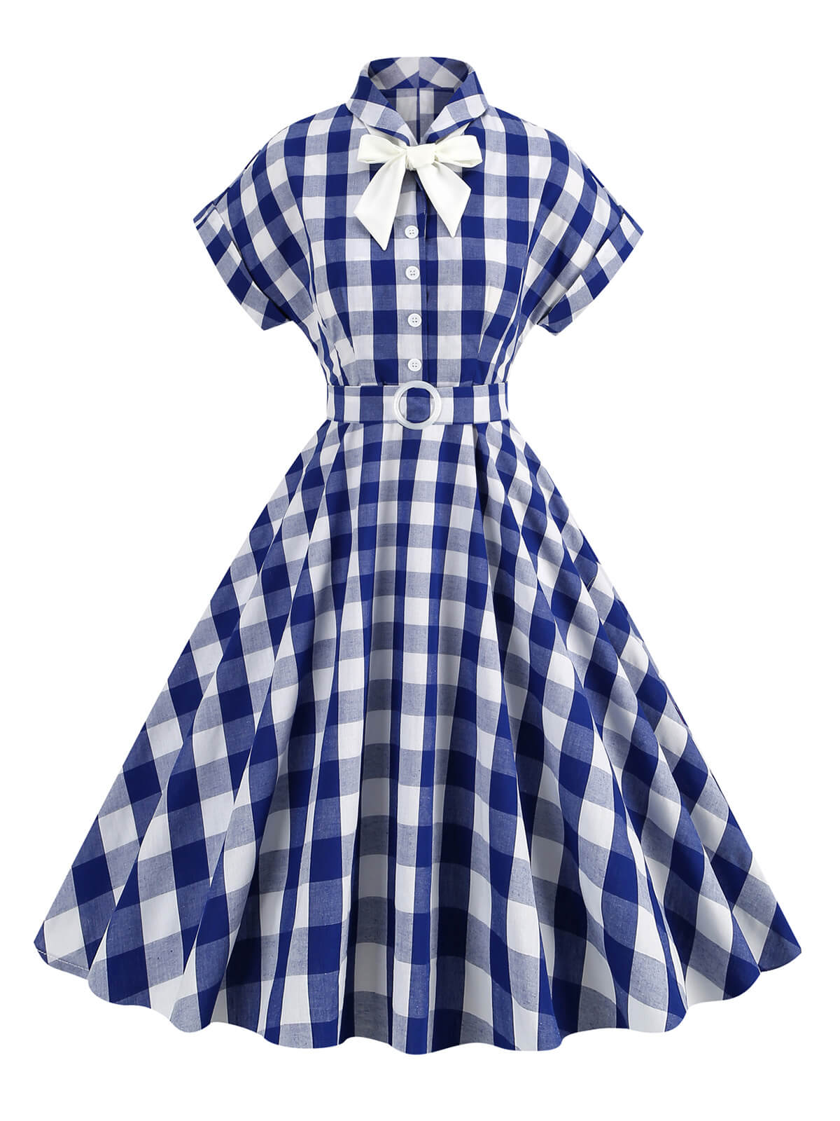 Plaid Bow Lapel Swing Dress