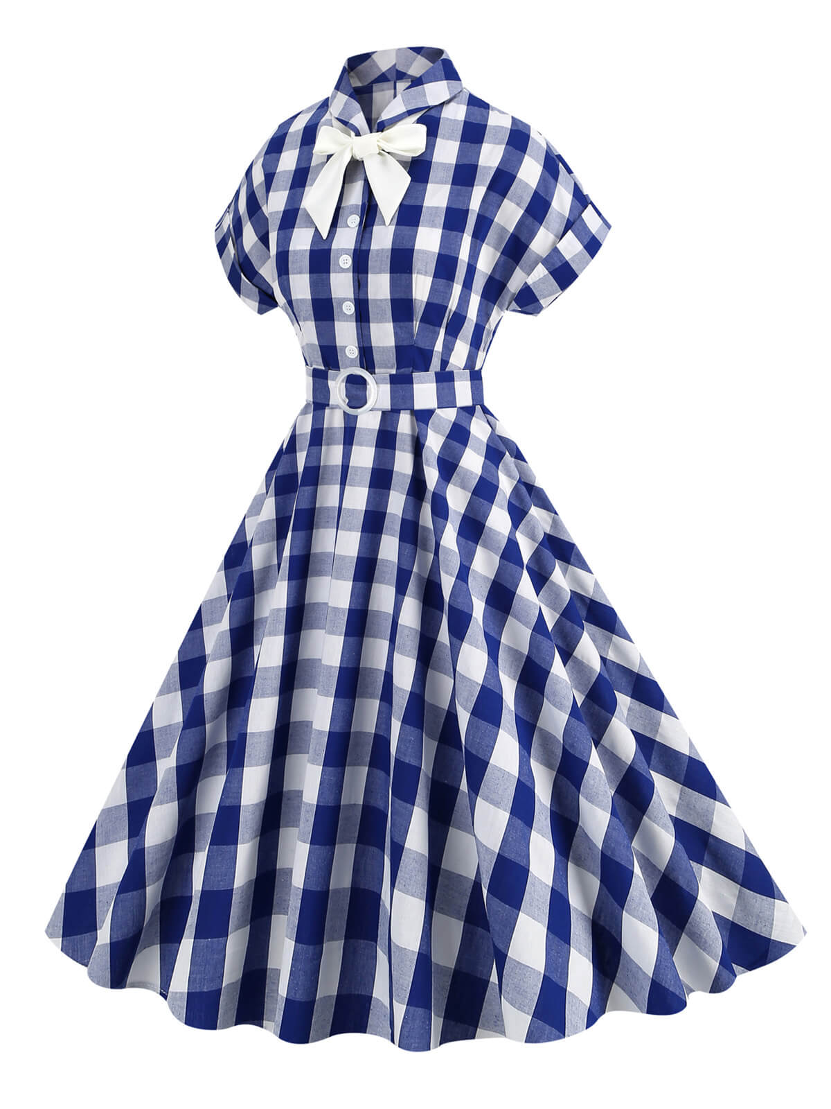 Plaid Bow Lapel Swing Dress