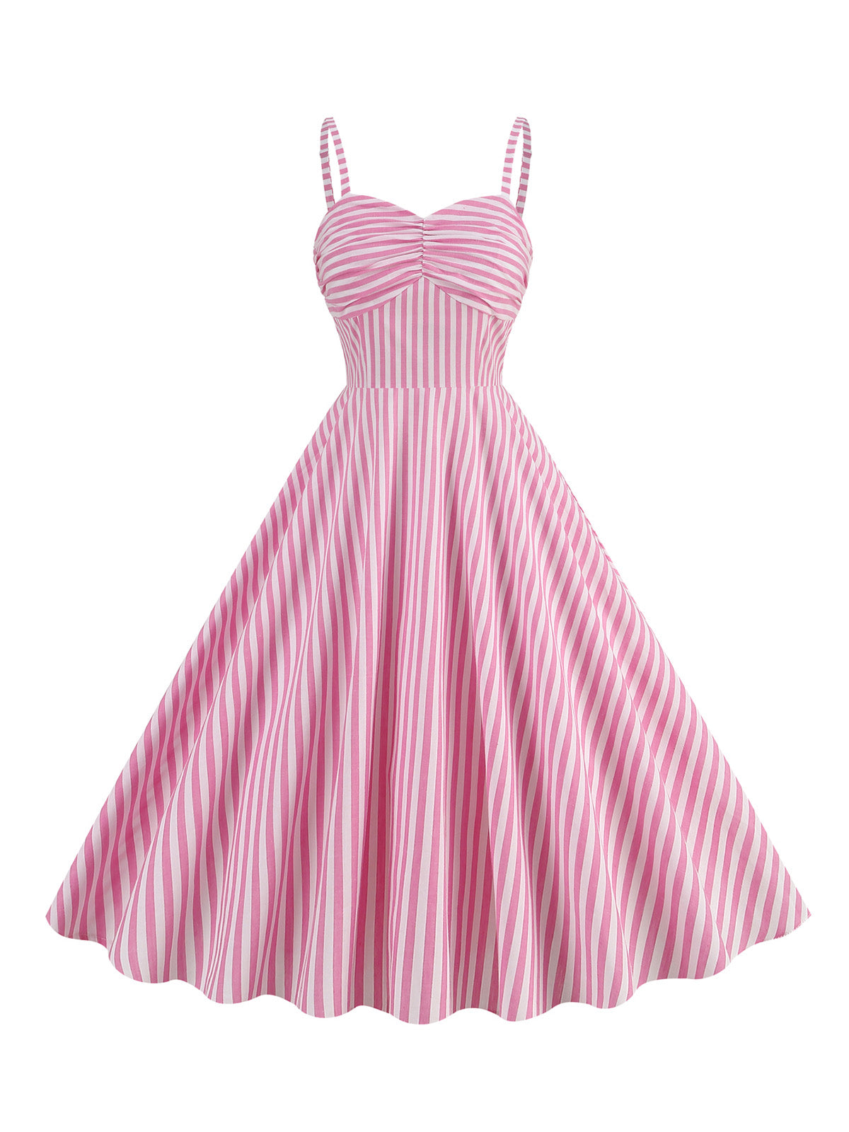 Pink Spaghetti Strap Stripes Swing Dress