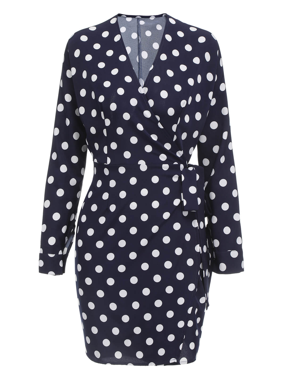 Dark Blue  V-Neck Polka Dot Dress