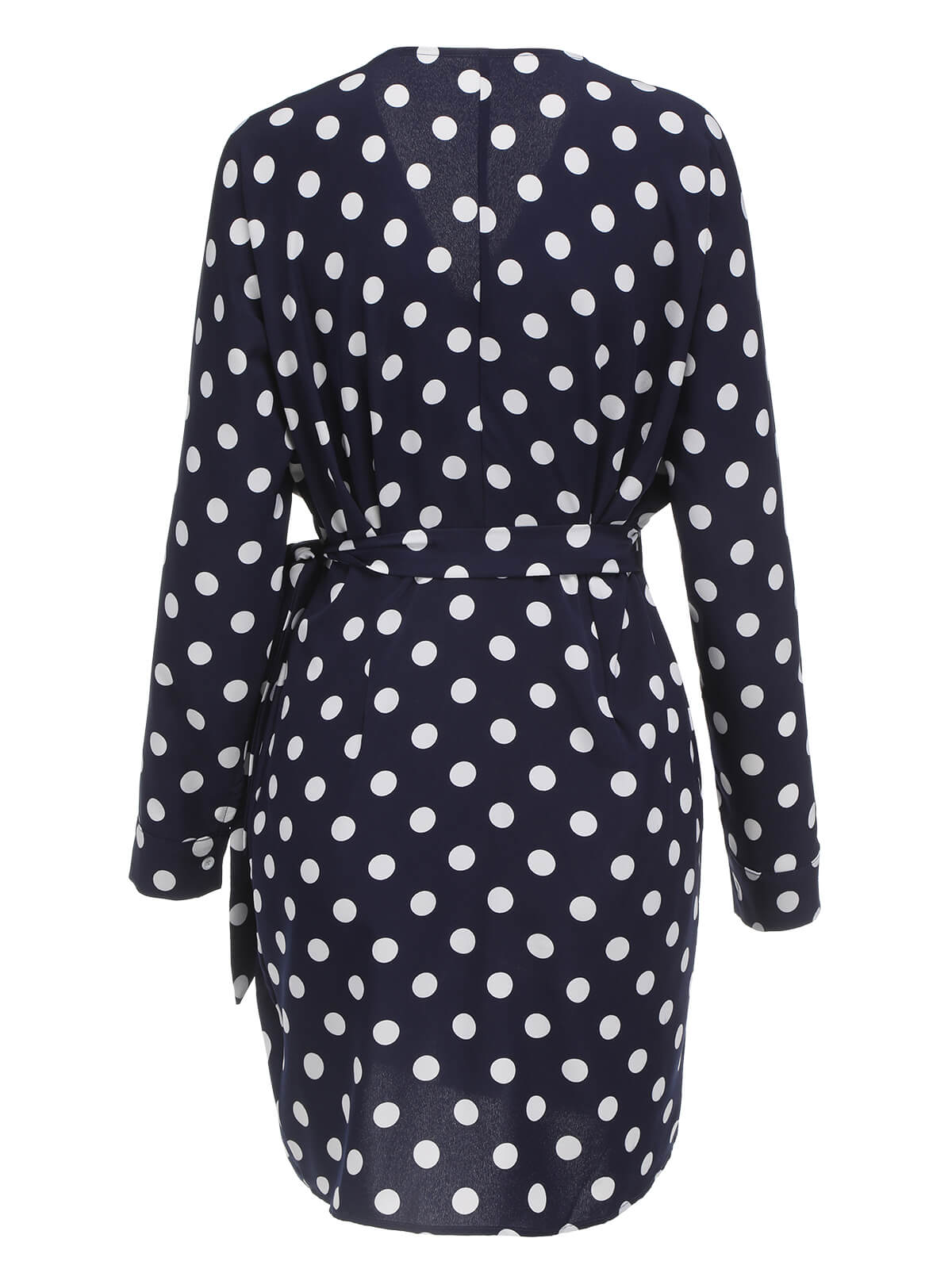 Dark Blue  V-Neck Polka Dot Dress