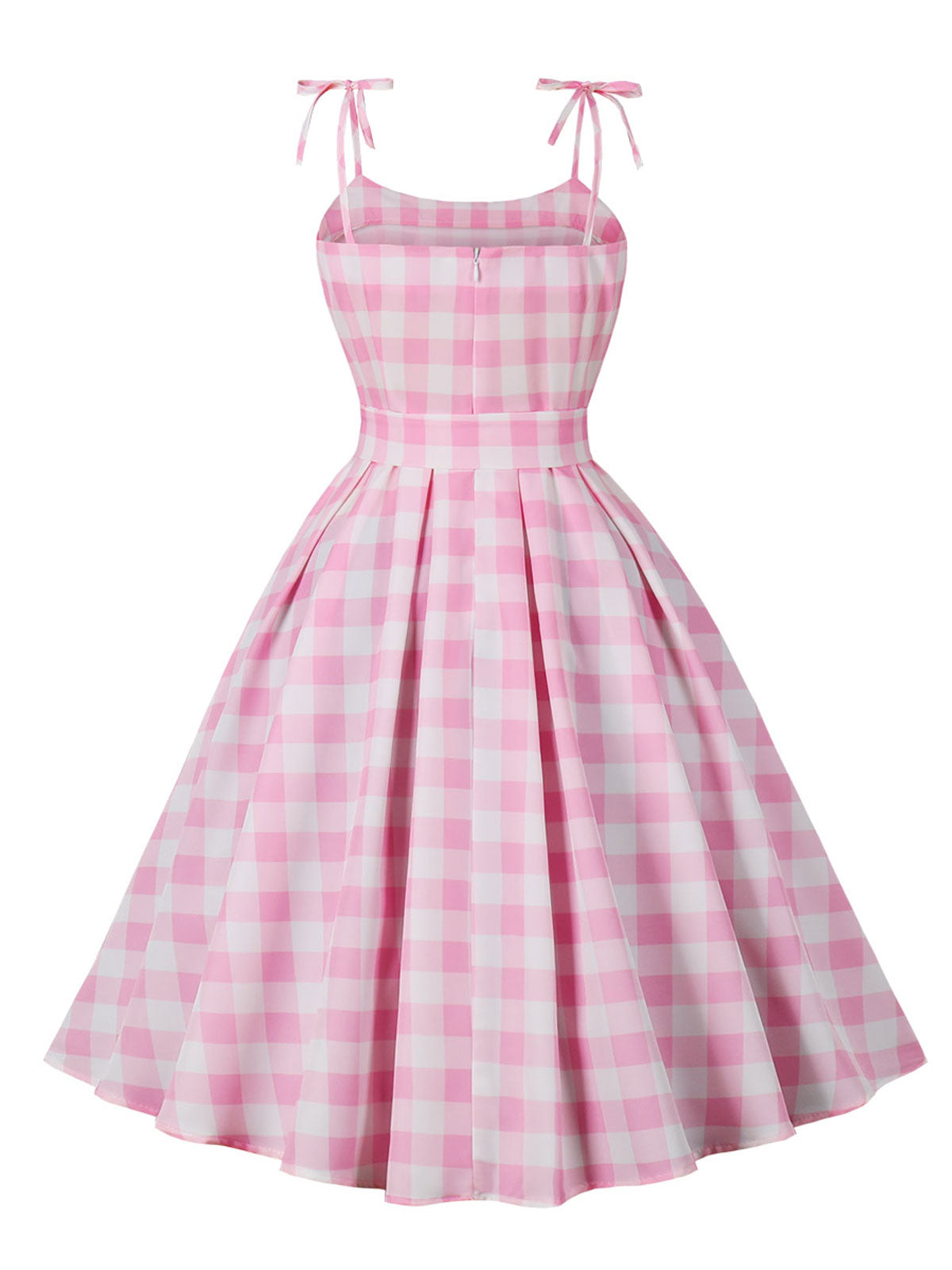 Pink Spaghetti Strap Plaid Swing Dress