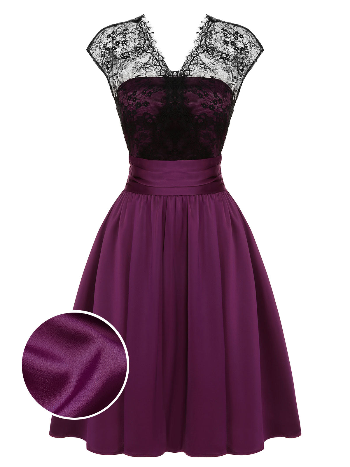 Dark Purple Lace Patchwork V-Neck Dress