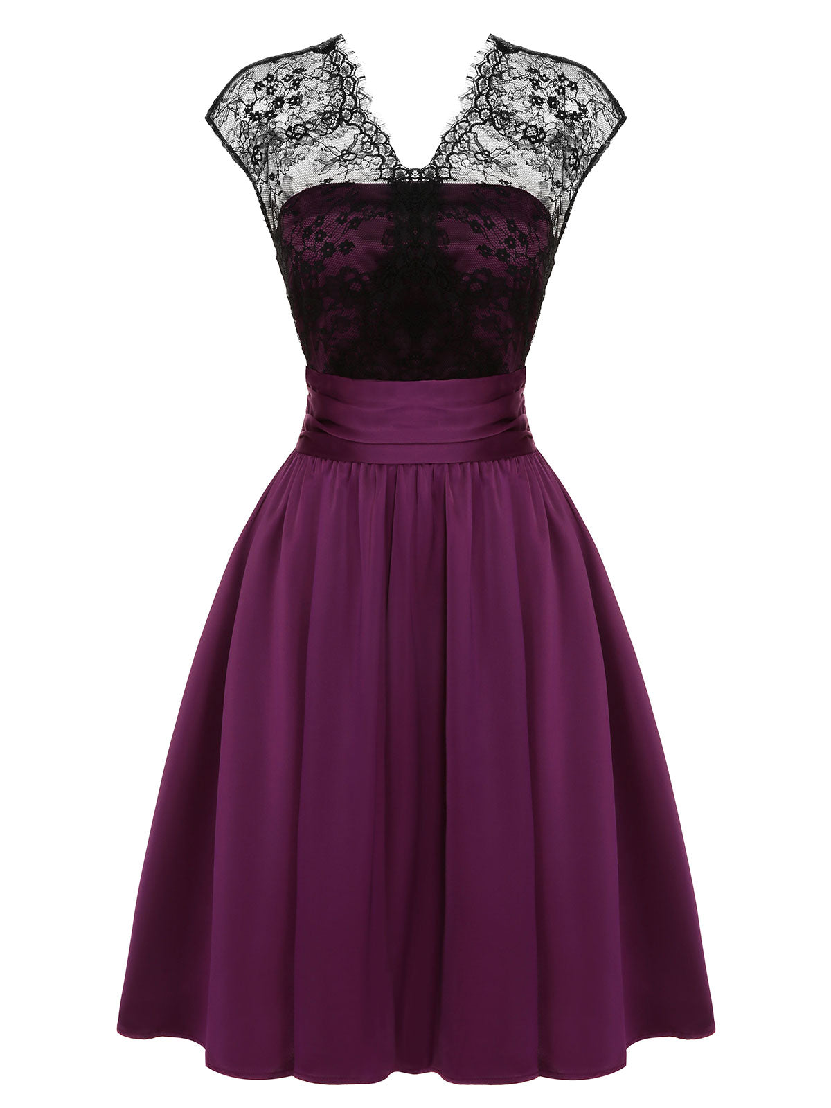 Dark Purple Lace Patchwork V-Neck Dress