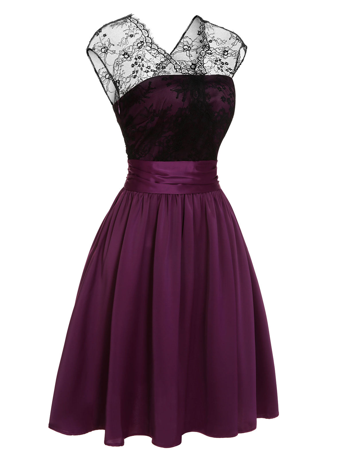 Dark Purple Lace Patchwork V-Neck Dress