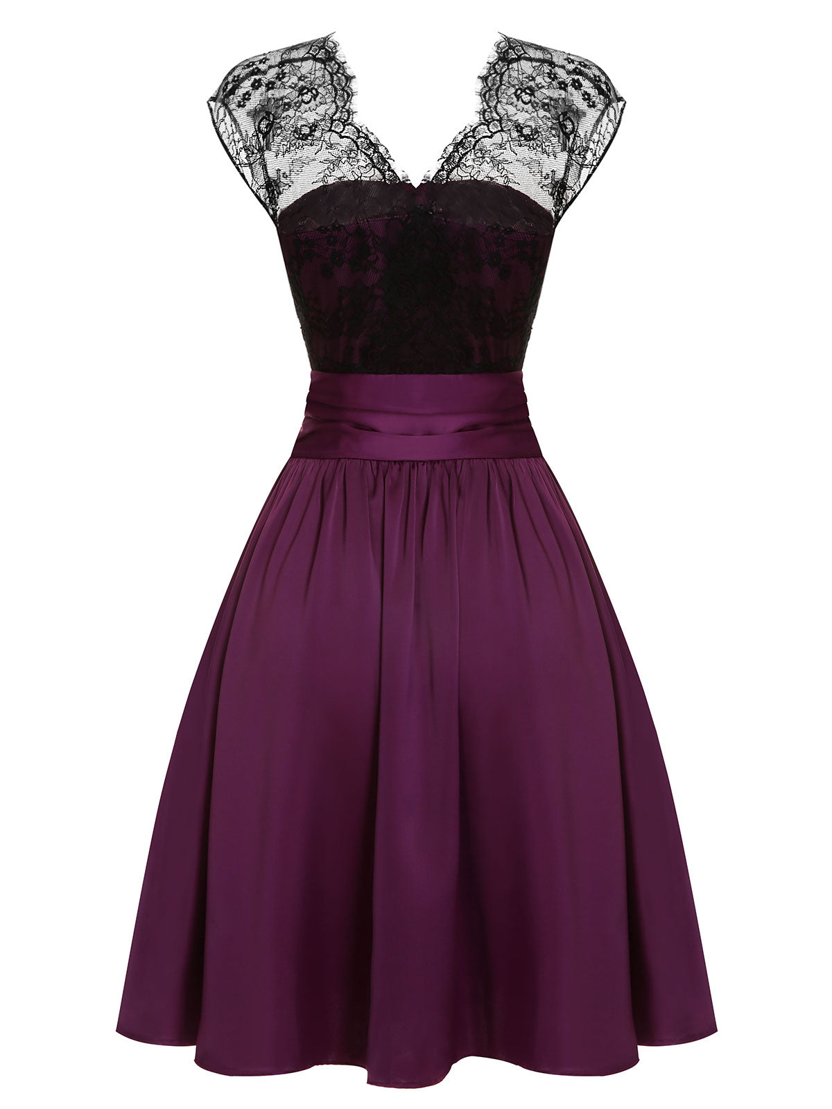 Dark Purple Lace Patchwork V-Neck Dress