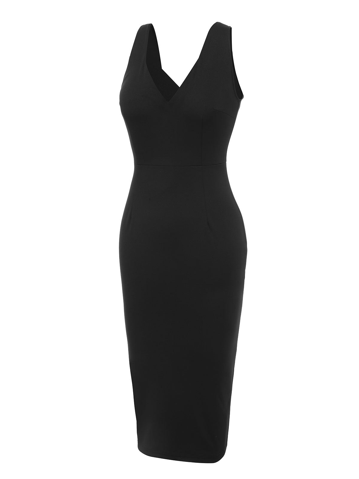 Black  V-Neck Solid Bodycon Dress