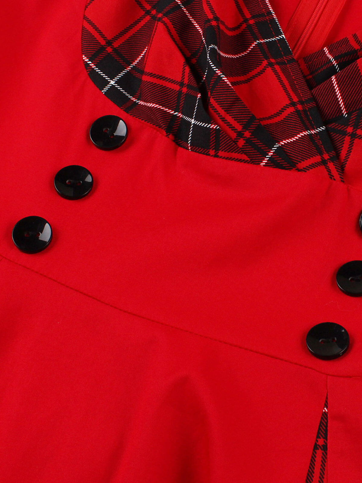 Red & Black Plaid V-Neck Dress