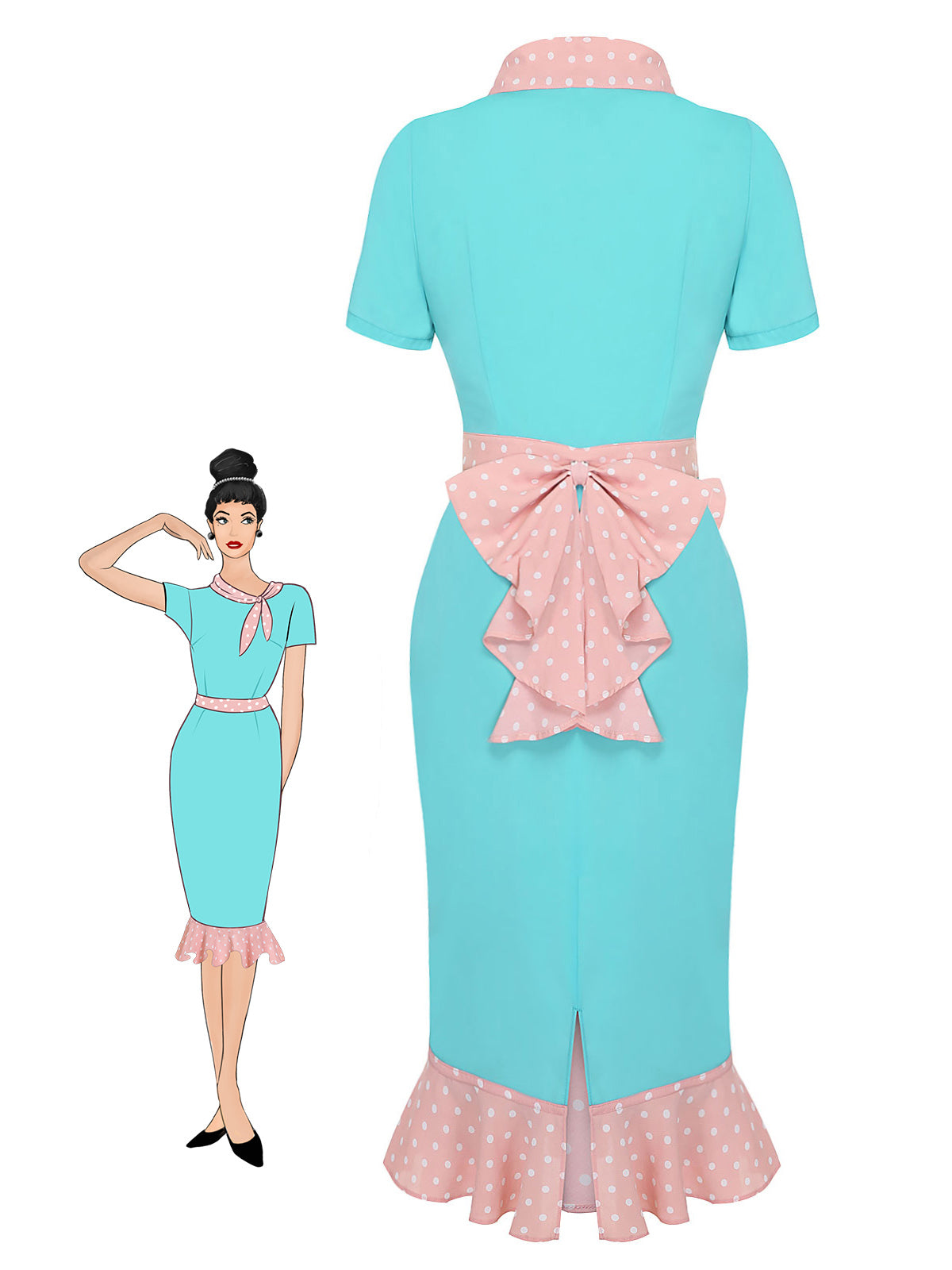 Turquoise Polka Dots Ruffles Dress