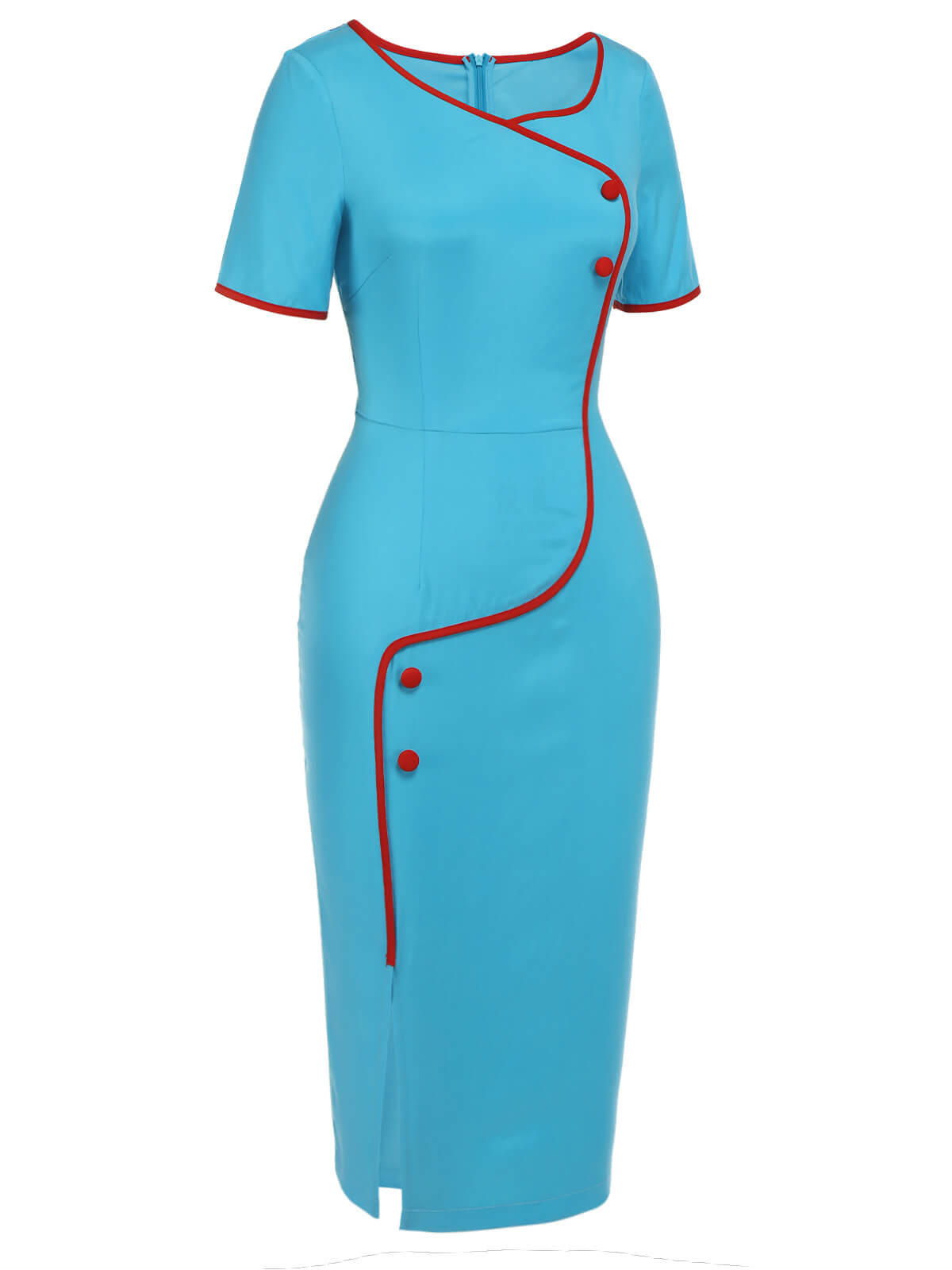 Royal Blue & Red  Button Pencil Dress