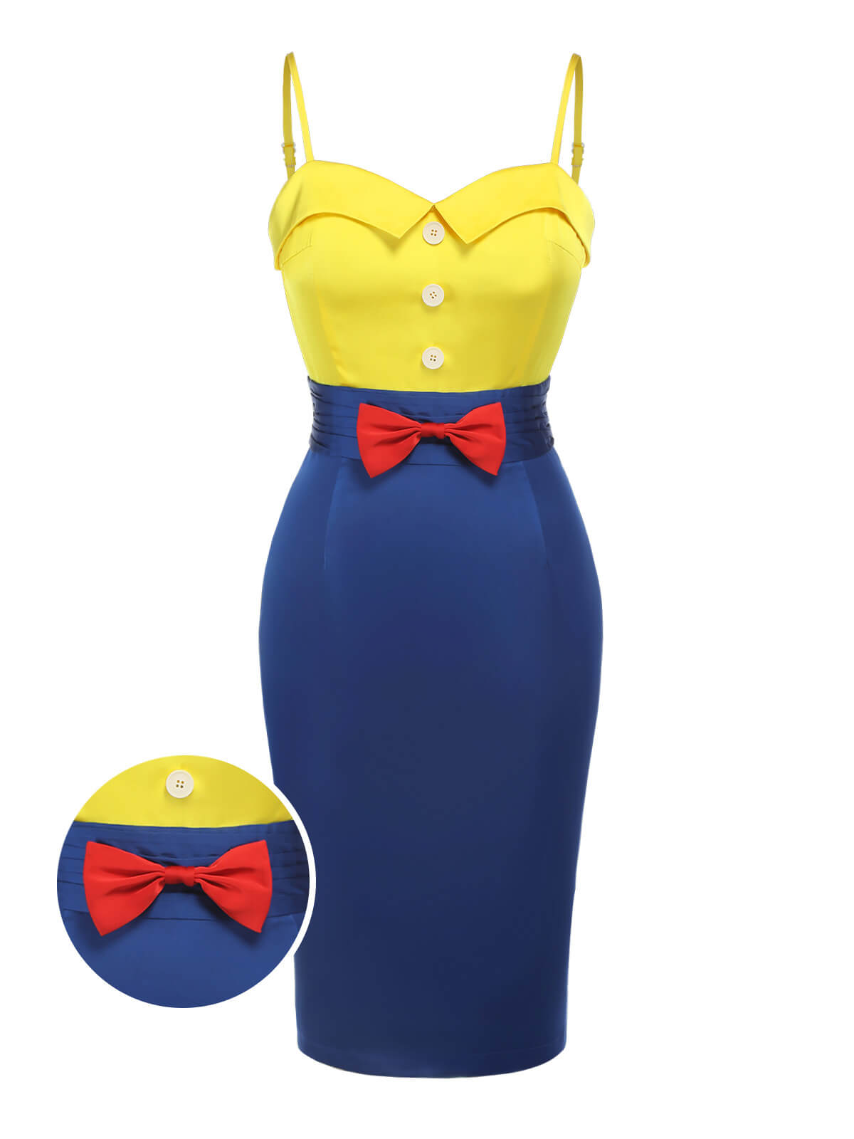 Yellow & Blue  Bow Strap Pencil Dress