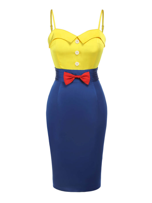 Yellow & Blue  Bow Strap Pencil Dress