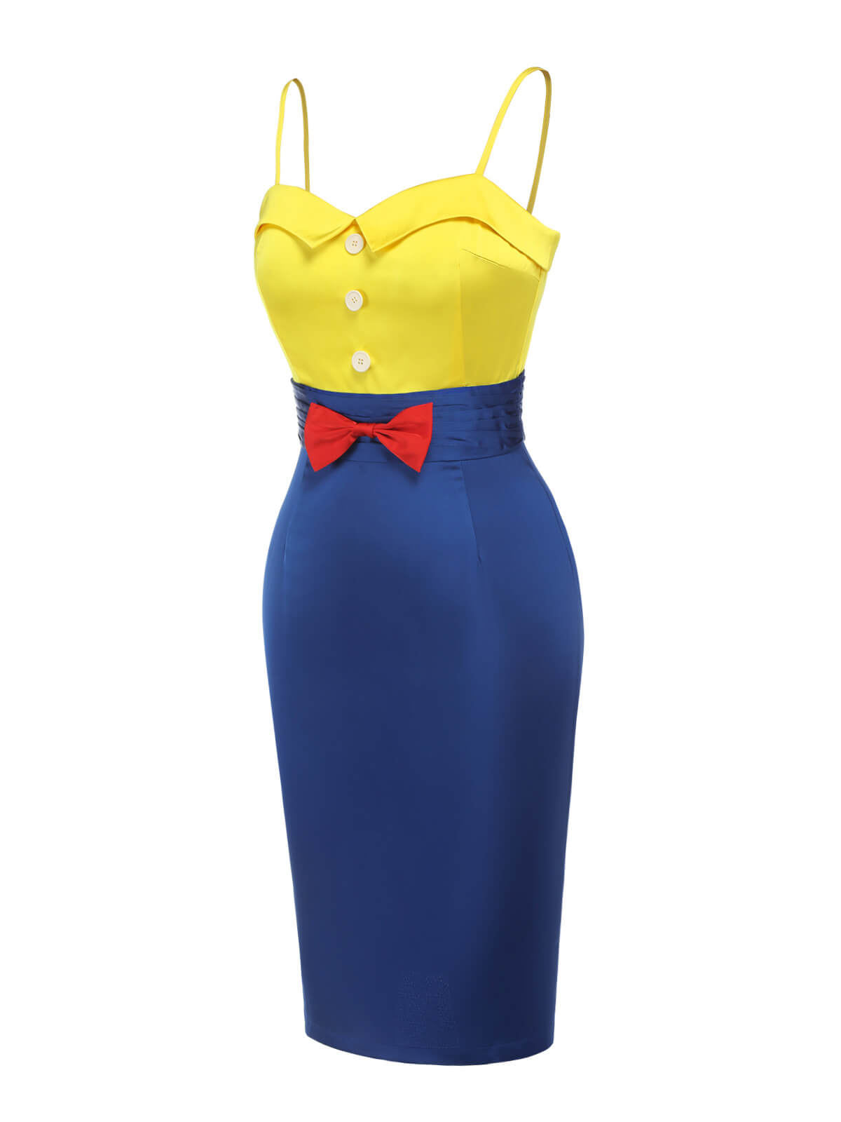 Yellow & Blue  Bow Strap Pencil Dress