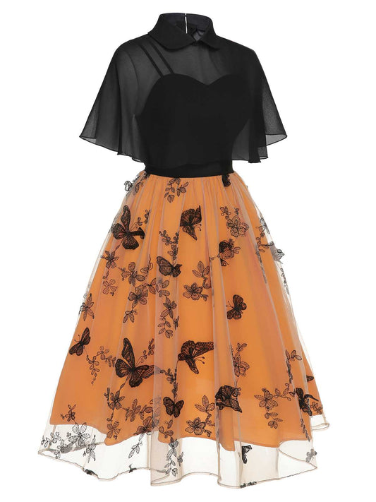 Black & Orange 3D Butterfly Cloak Dress