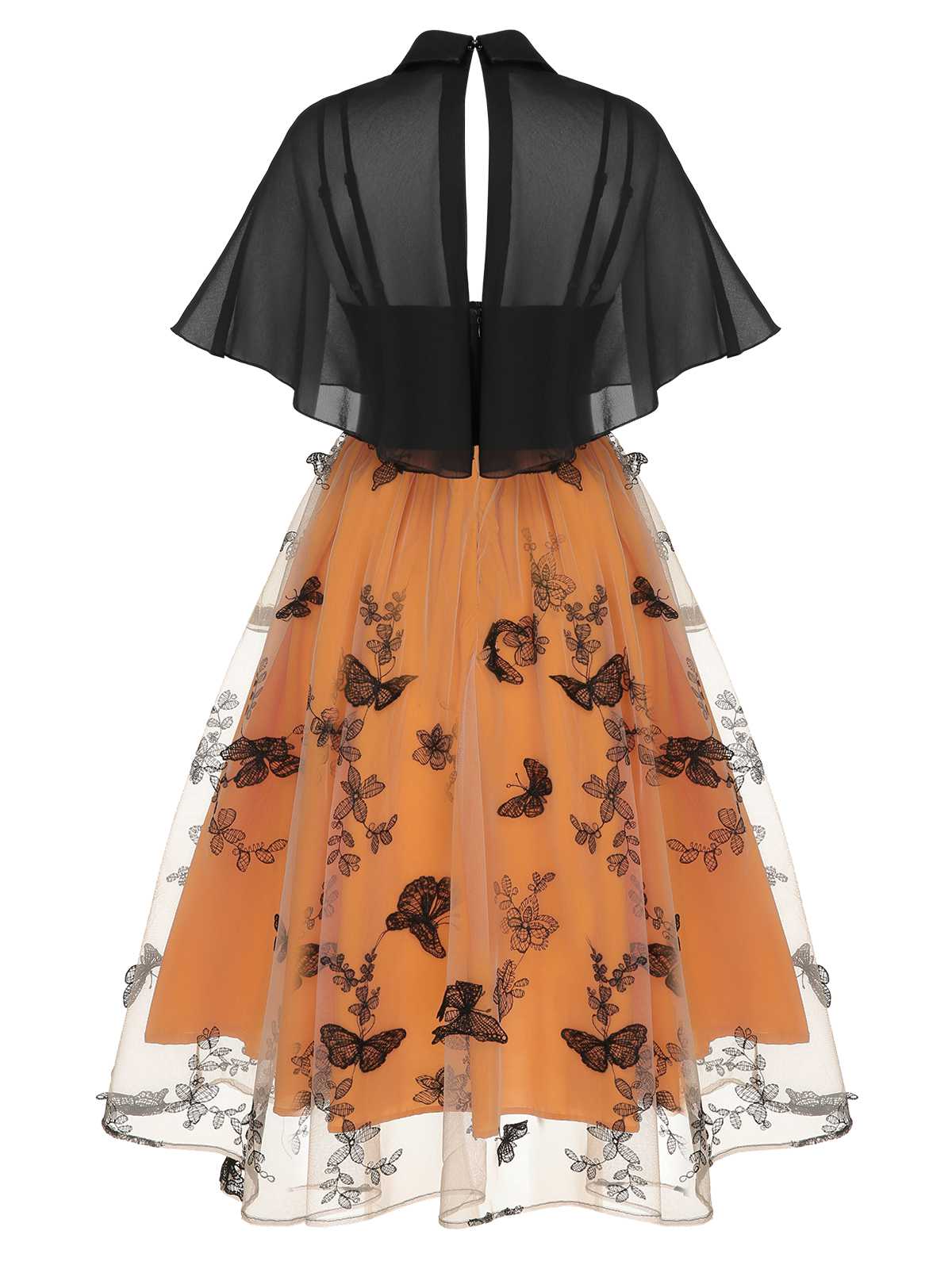 Black & Orange 3D Butterfly Cloak Dress