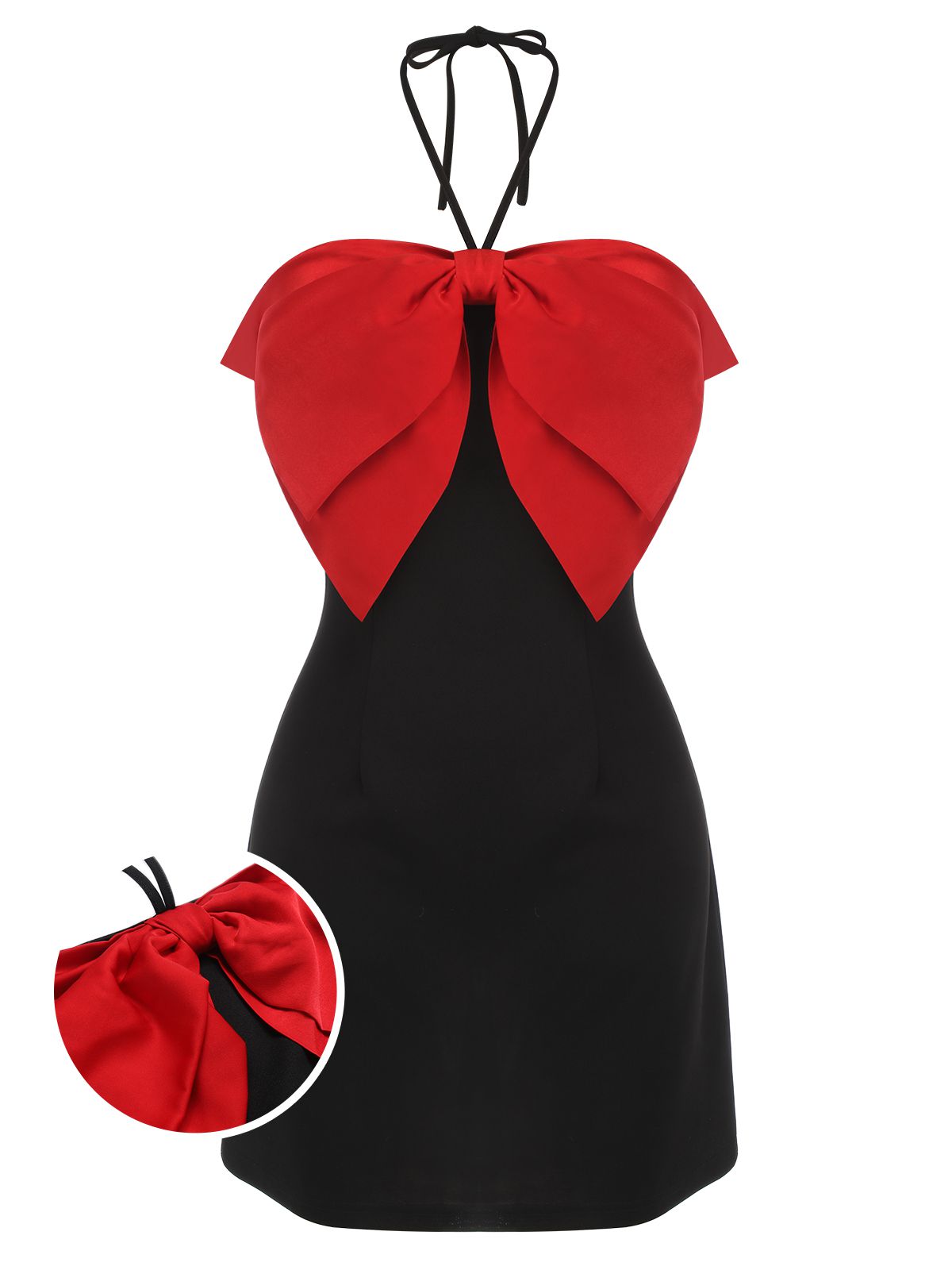 Black&Red  Bow-knot Patchwork Wrap Dress