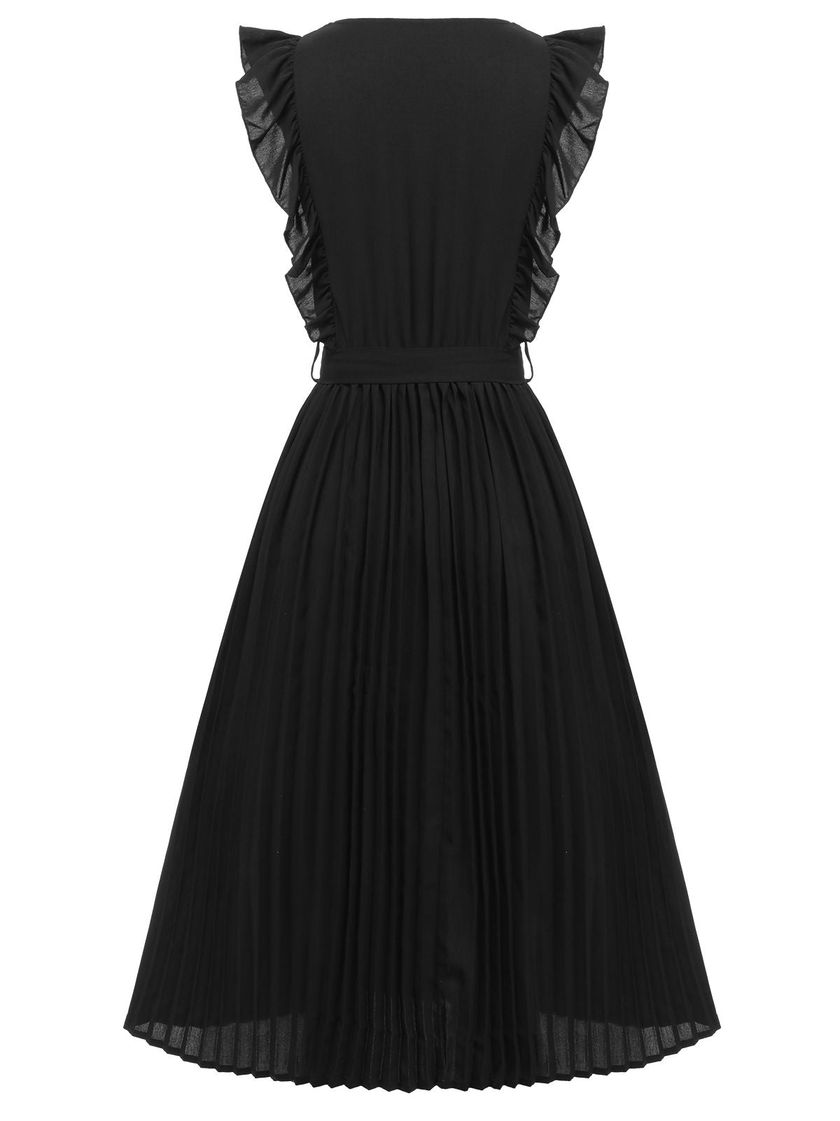 Black Solid Flying Sleeve Pleated Dress