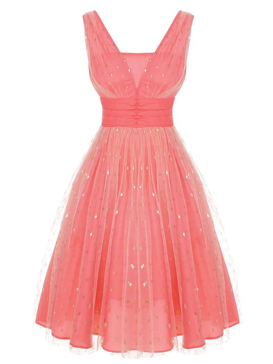 Coral Pink V-Neck Sequin Dress