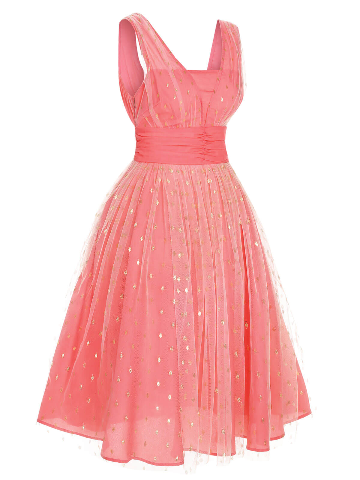 Coral Pink V-Neck Sequin Dress