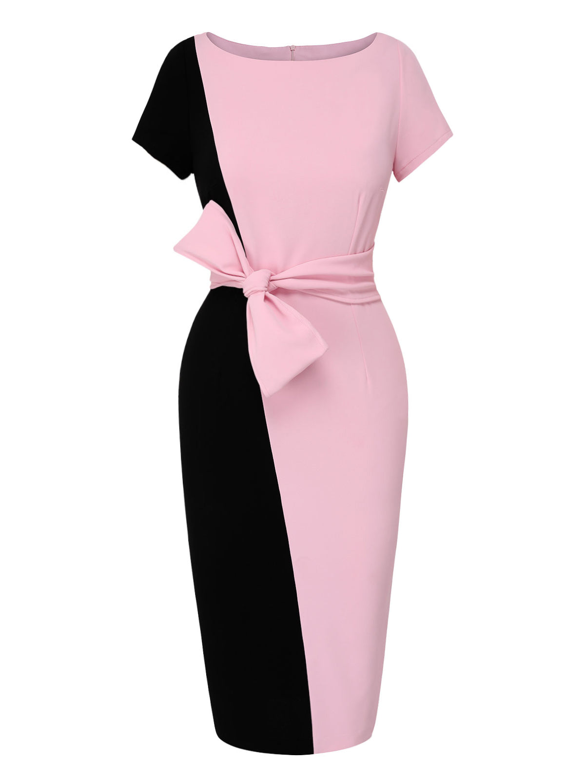 Black & Pink  Boat Neck Contrast Belted Dress