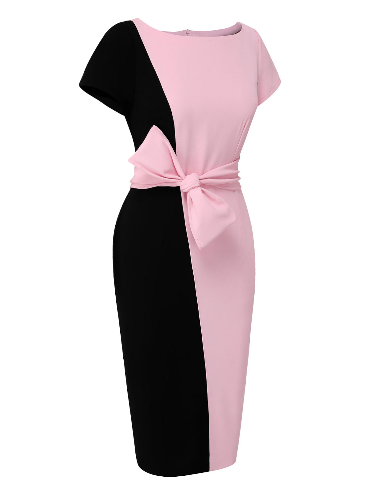 Black & Pink  Boat Neck Contrast Belted Dress