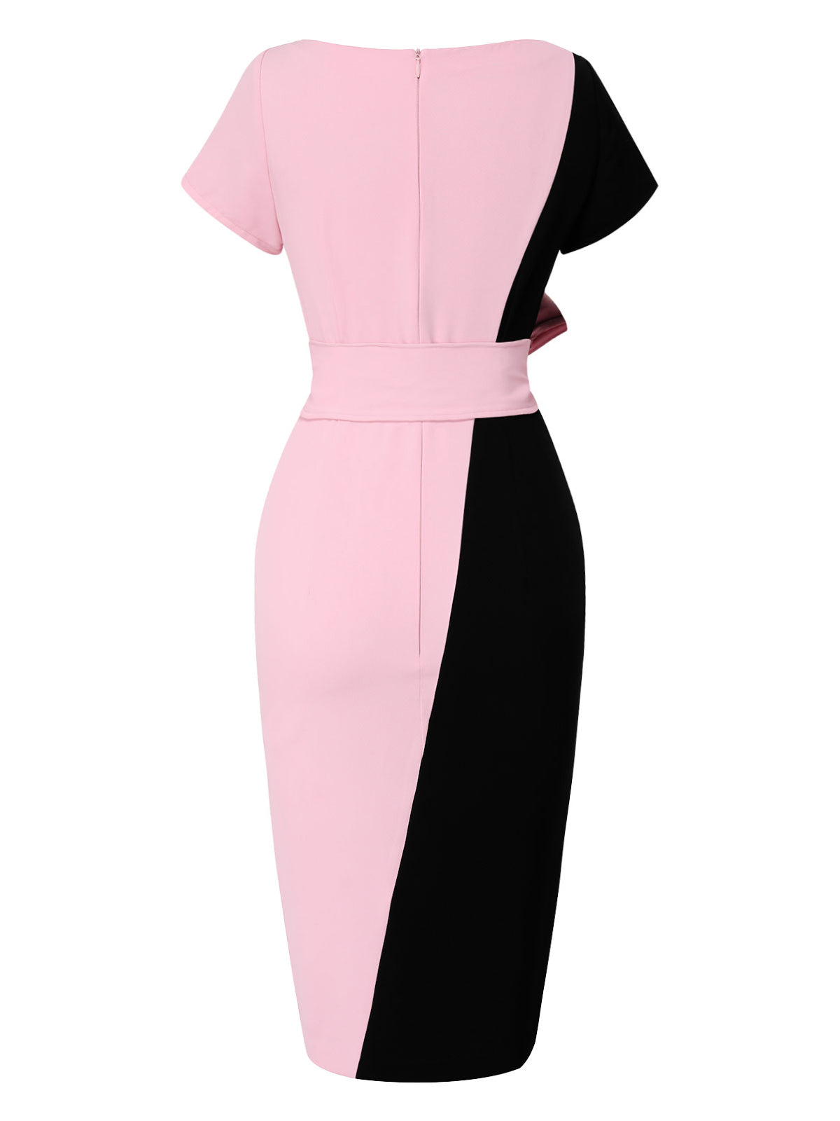 Black & Pink  Boat Neck Contrast Belted Dress