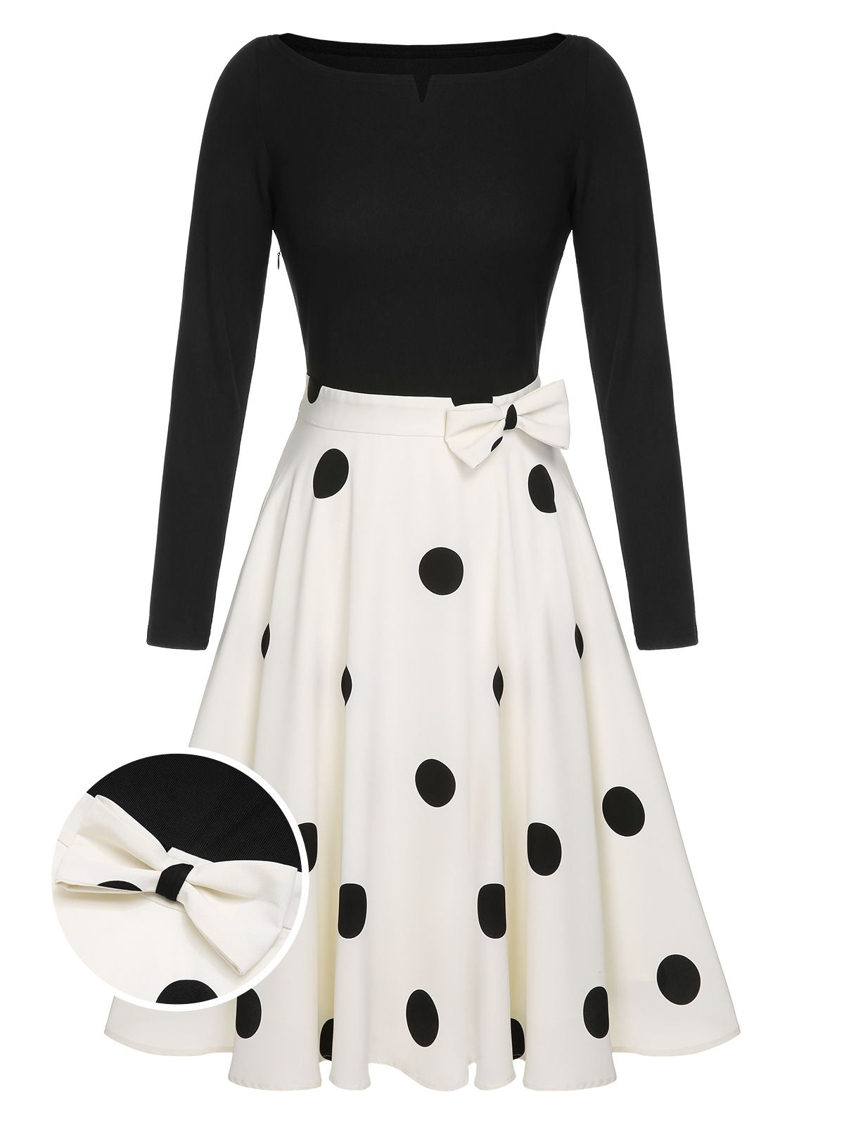 Black Polka Dot Bow Patchwork Knitted Dress