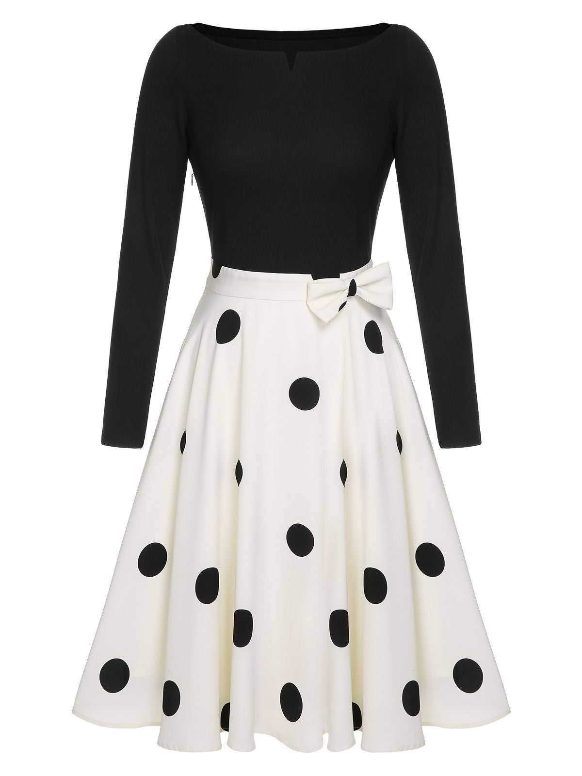 Black Polka Dot Bow Patchwork Knitted Dress