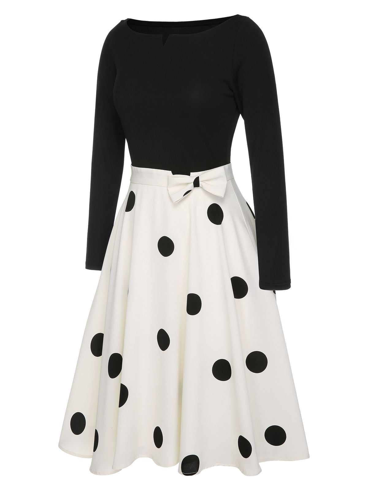 Black Polka Dot Bow Patchwork Knitted Dress