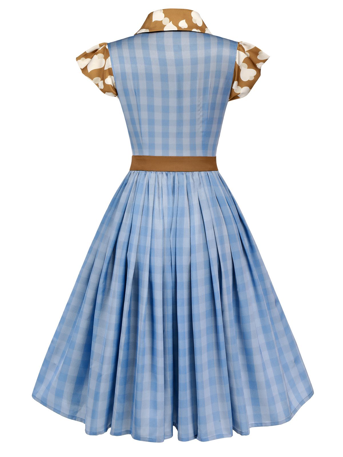 Blue Lapel Bow Decor Plaids Patchwork Dress