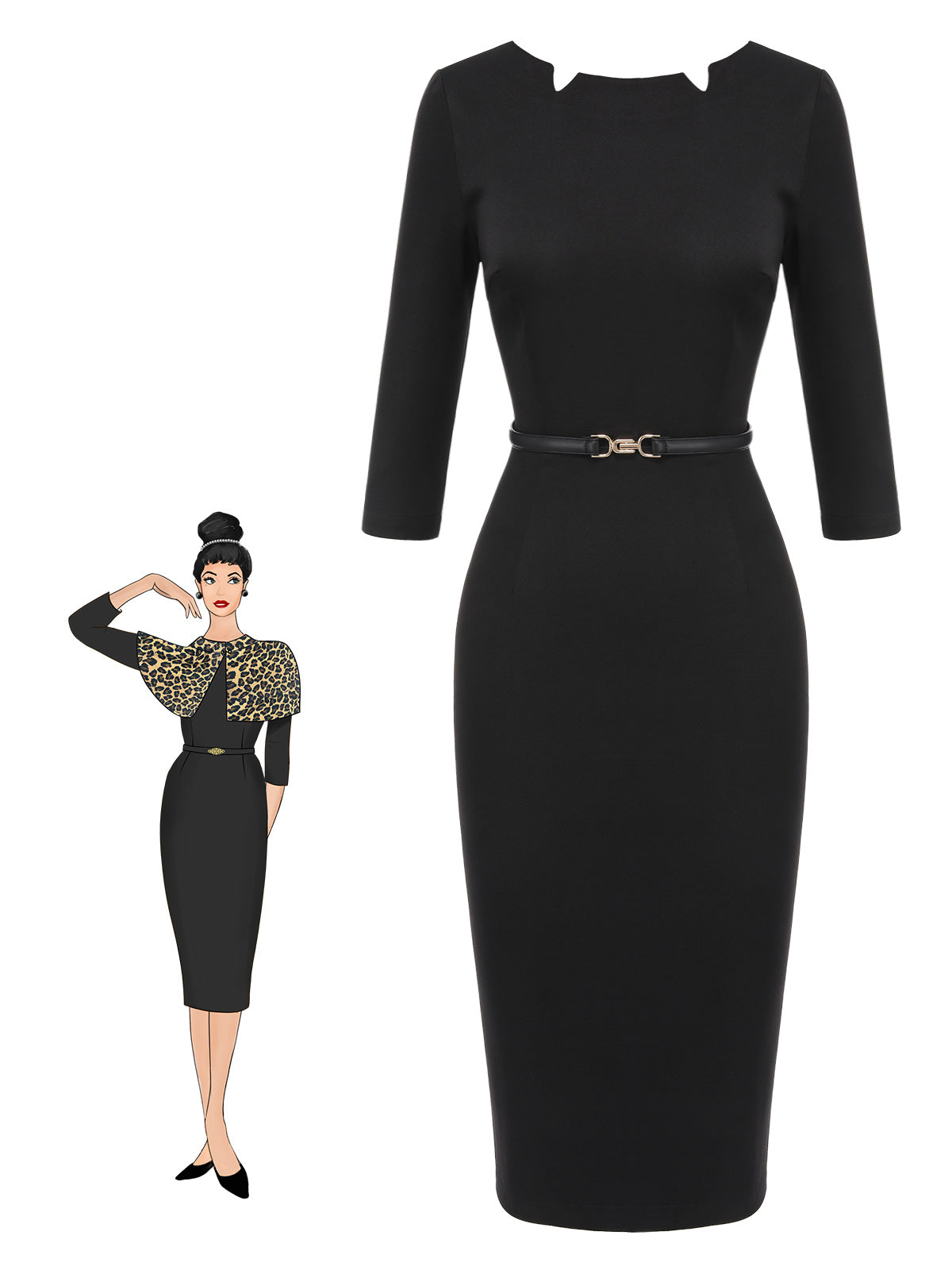 Black  Solid Boat Neck Wrap Dress