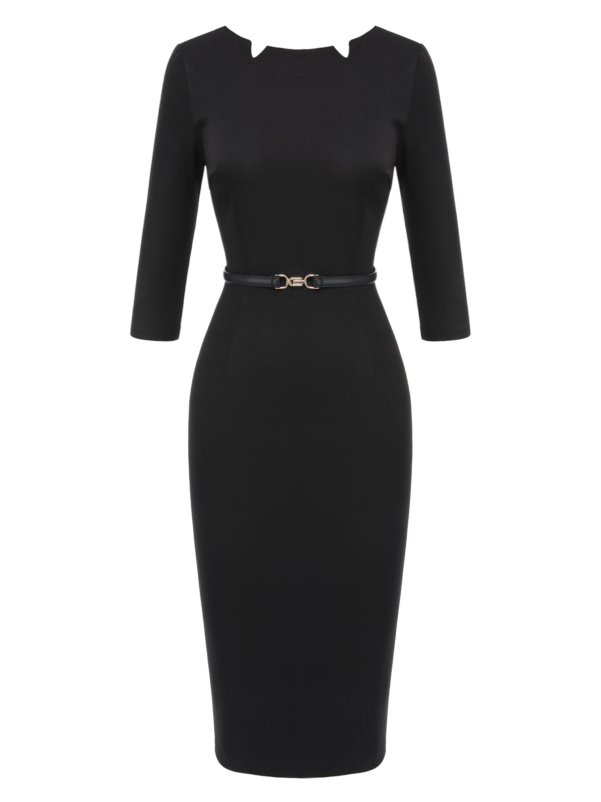 Black  Solid Boat Neck Wrap Dress