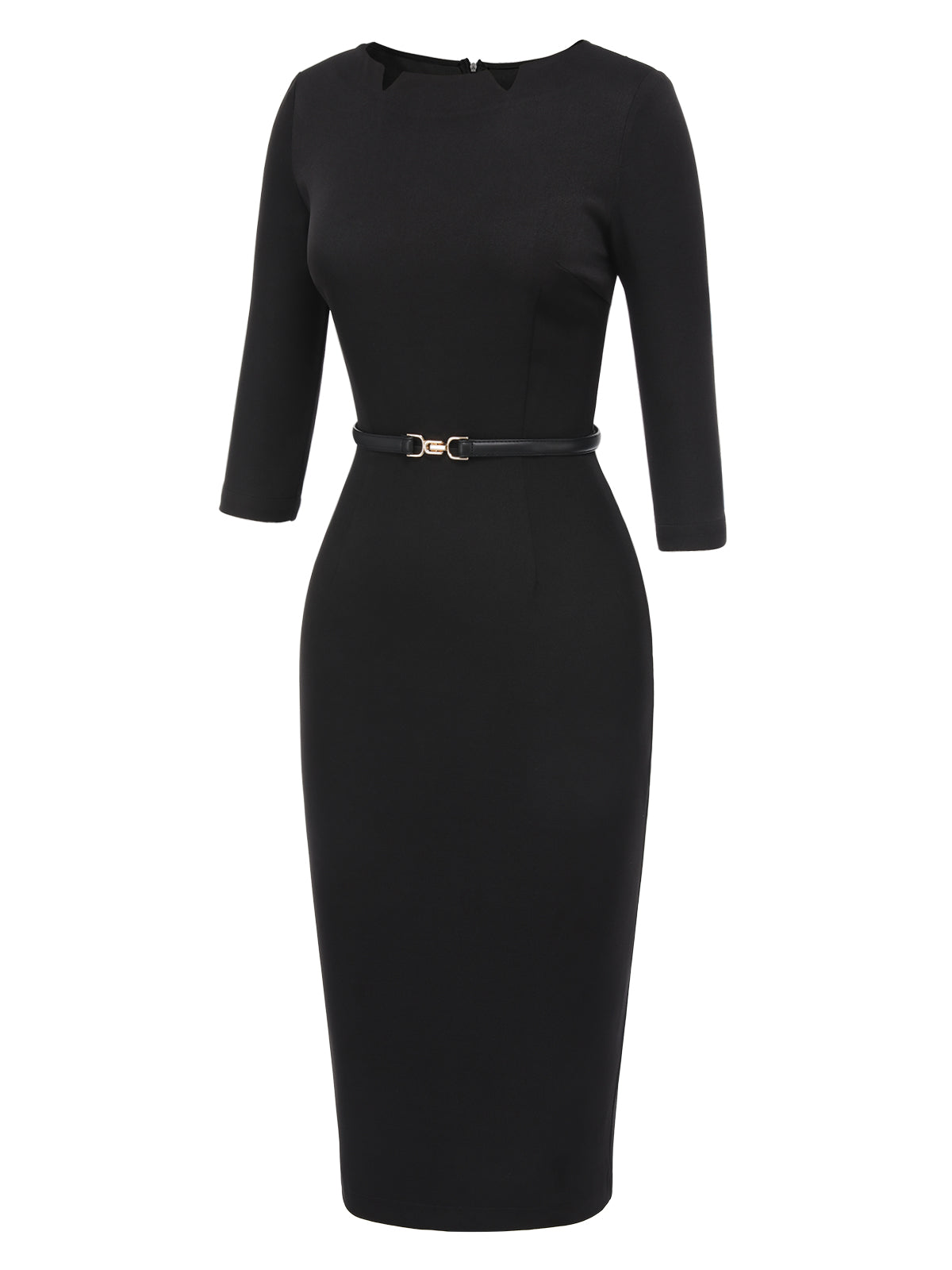 Black  Solid Boat Neck Wrap Dress