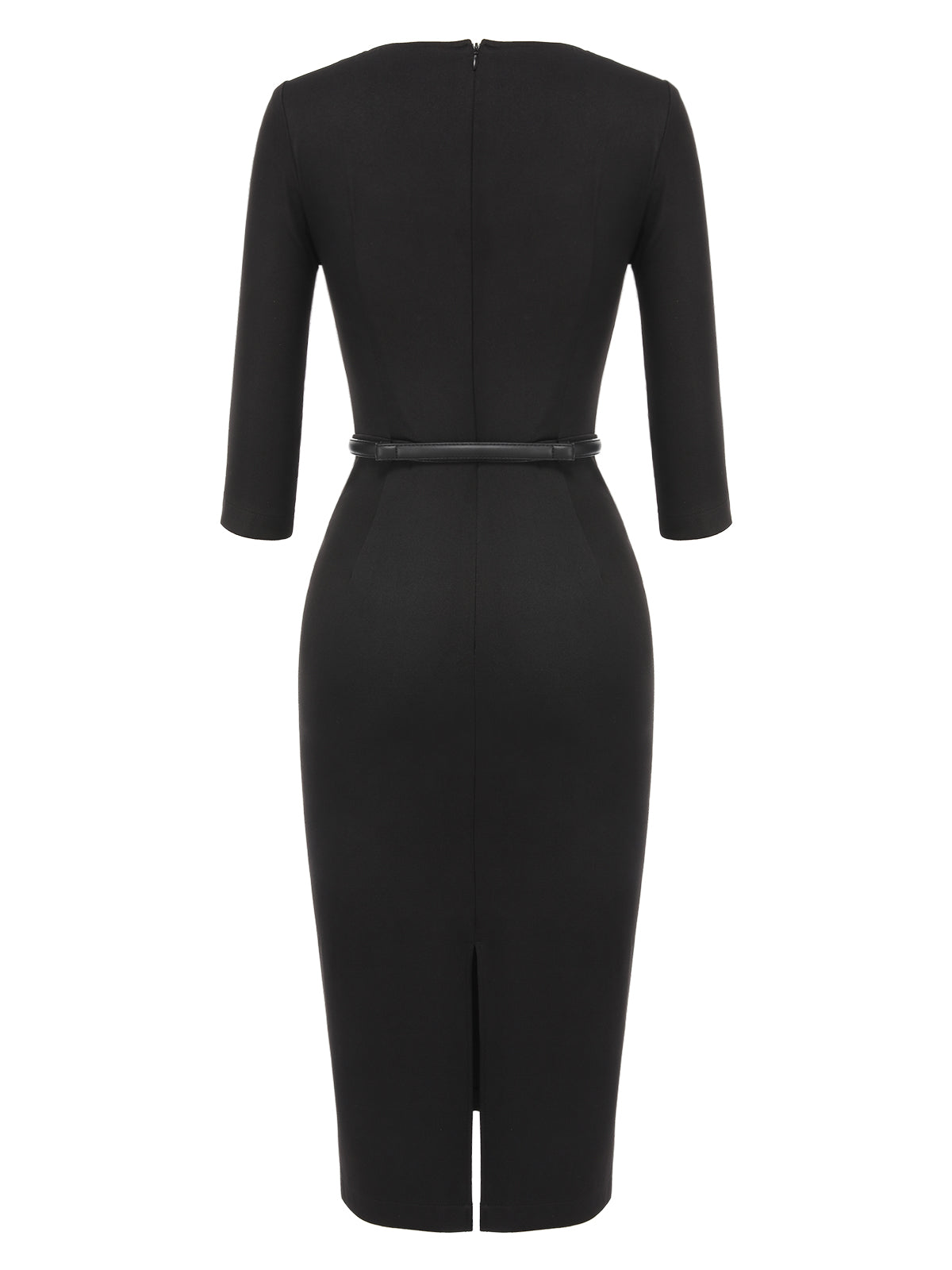 Black  Solid Boat Neck Wrap Dress