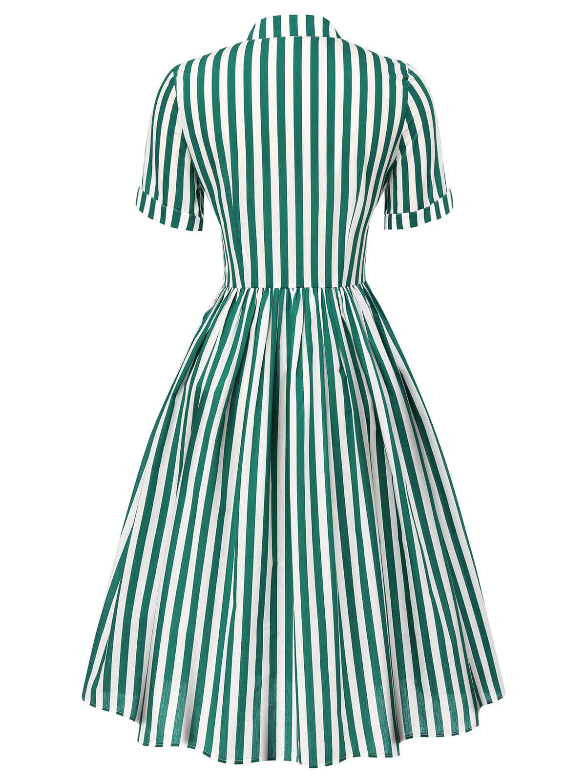 Dark Green Tie Neck Striped Dress