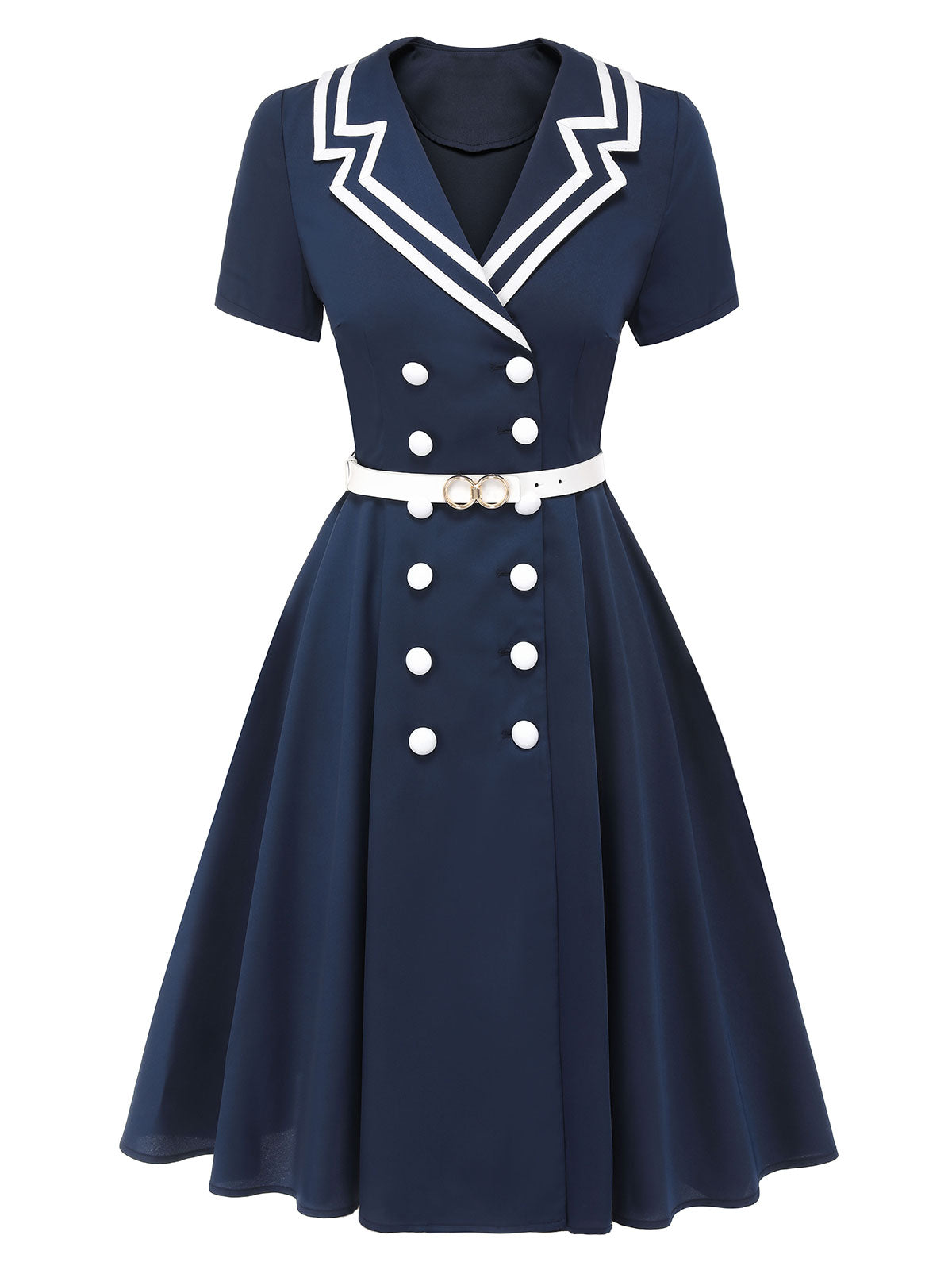 Dark Blue Sailor Style Double Breasted Dress