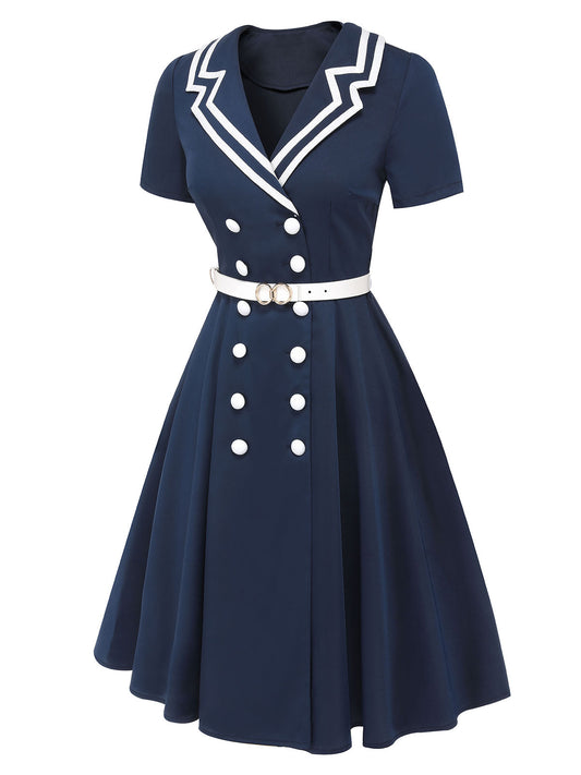 Dark Blue Sailor Style Double Breasted Dress