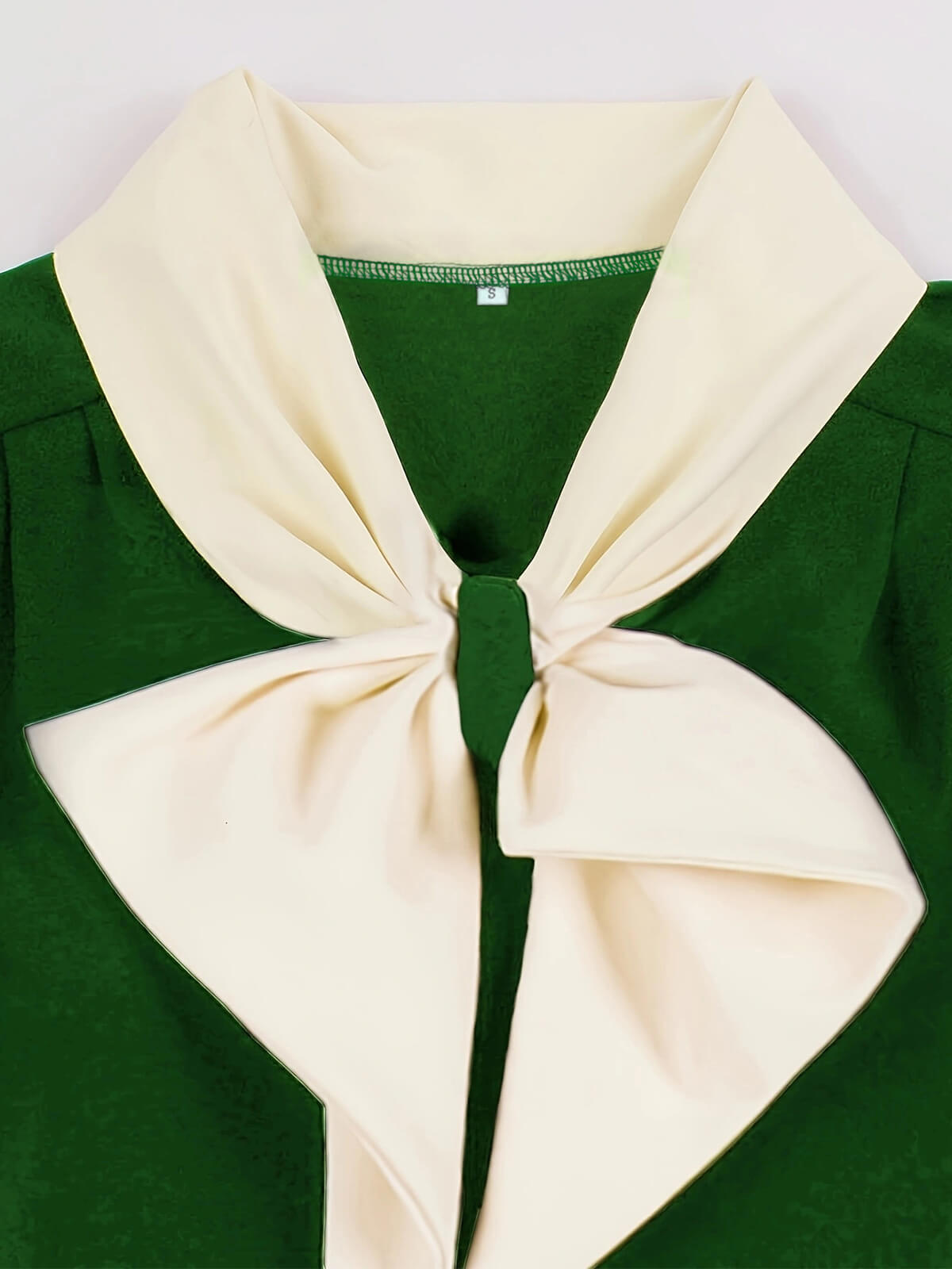 Color Contrast Button Lapel Bow Dress